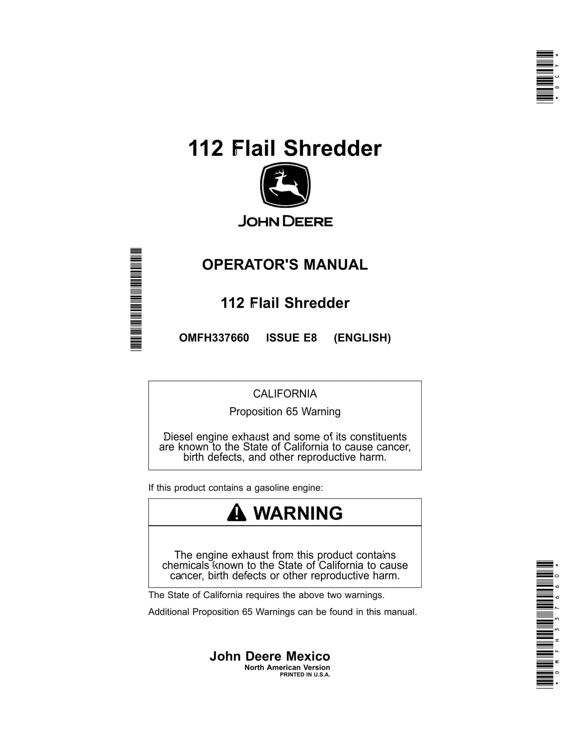 John Deere 112 Flail Shredder Operator Manual OMFH337660-1