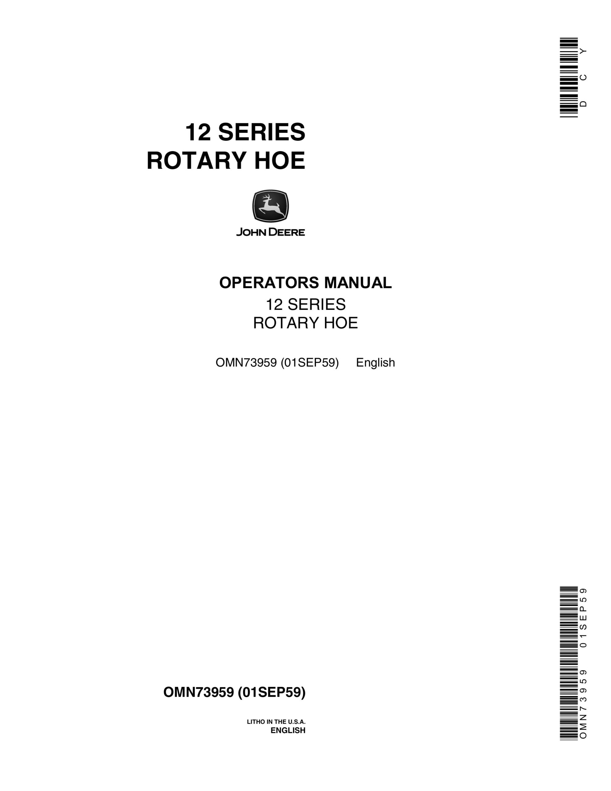 John Deere 12 SERIES ROTARY HOE Operator Manual OMN73959-1