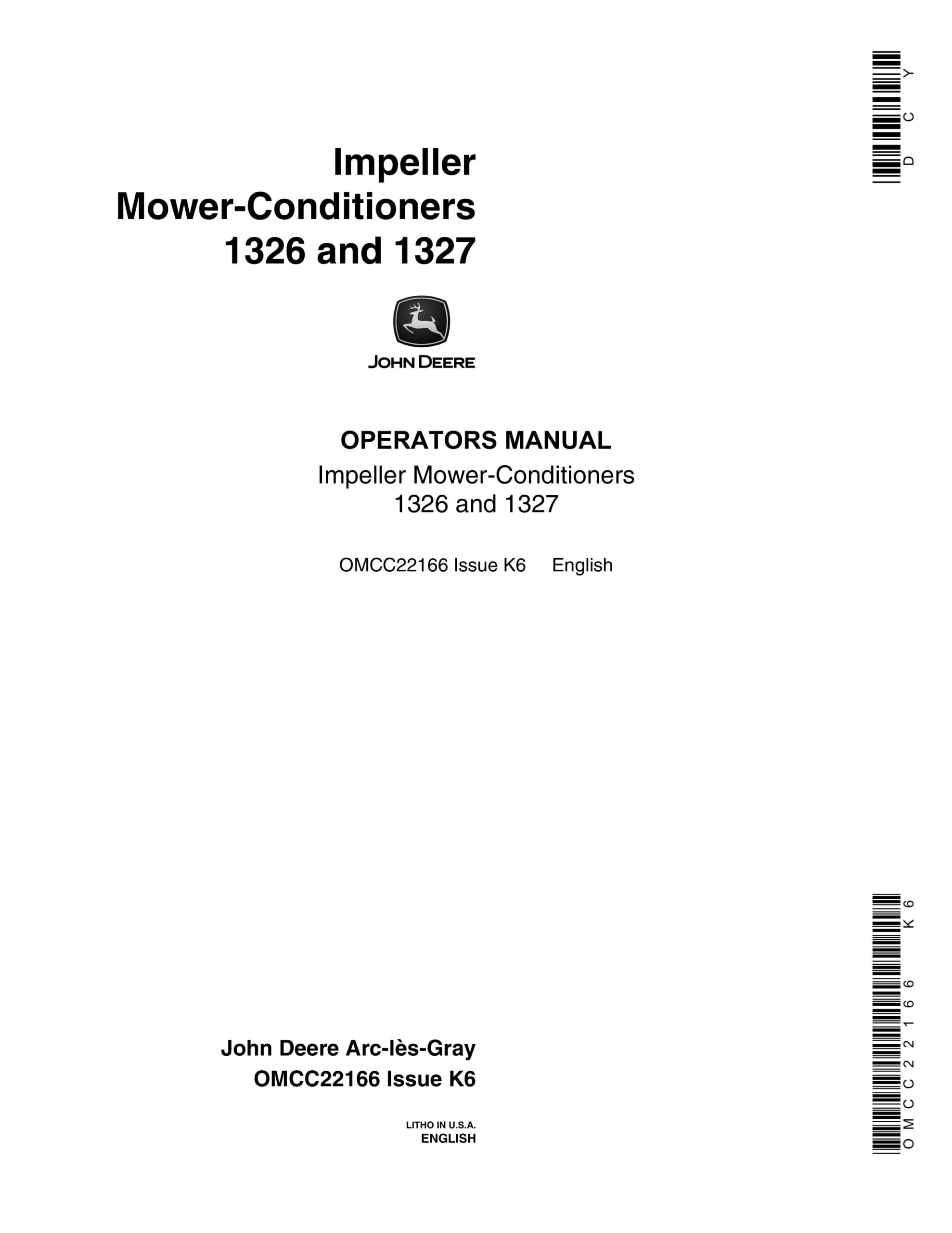 John Deere 1326 and 1327 Impeller Mower-Conditiones Operator Manual OMCC22166-1