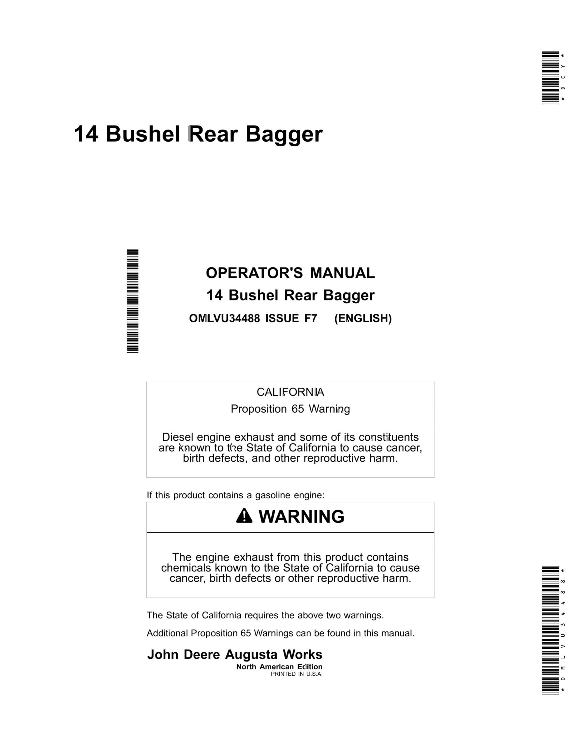 John Deere 14 Bushel Rear Bagger Operator Manual OMLVU34488-1