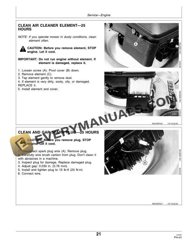 John Deere 14PZ and 14SZ 21Inch WalkBehind Rotary Mowers Operator