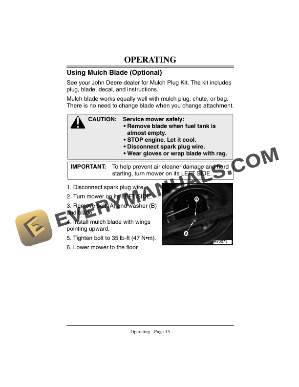 John Deere 14PZ and 14SZ 21Inch WalkBehind Rotary Mowers Operator