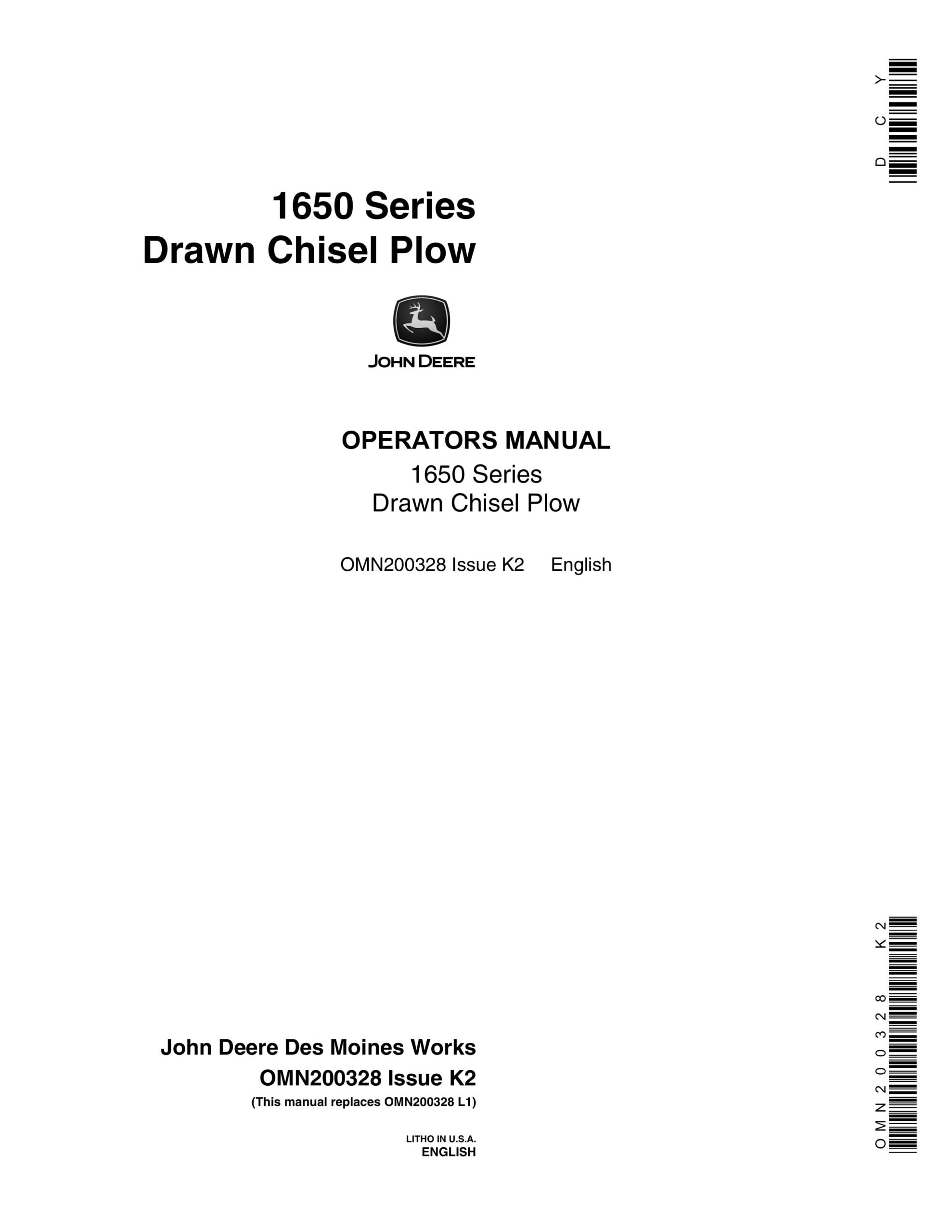 John Deere 1650 Series Drawn Chisel Plow Operator Manual OMN200328-1
