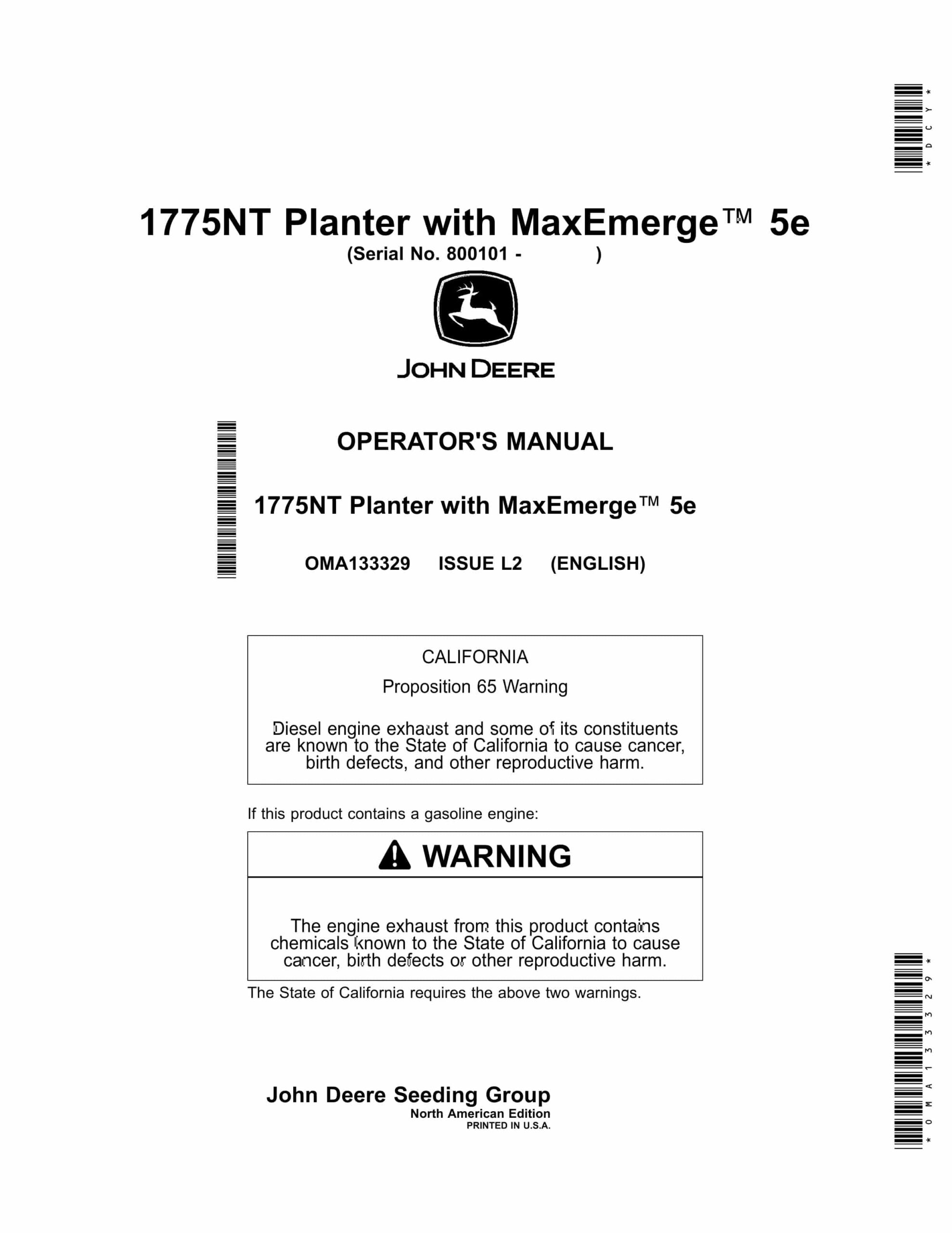 John Deere 1775NT CCS Planter with MaxEmerge 5 Operator Manual OMA133329-1
