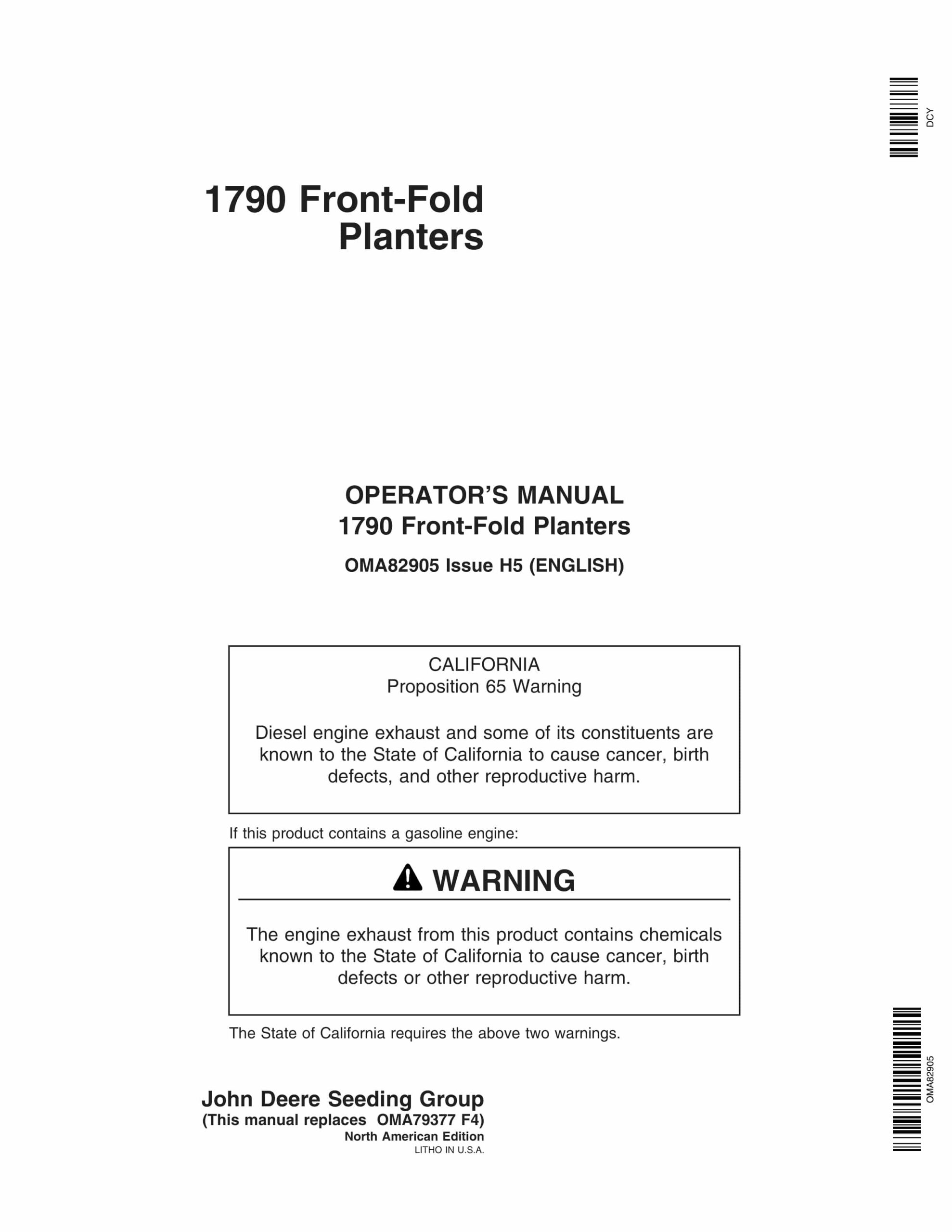 John Deere 1790 Front-Fold Planter Operator Manual OMA82905-1