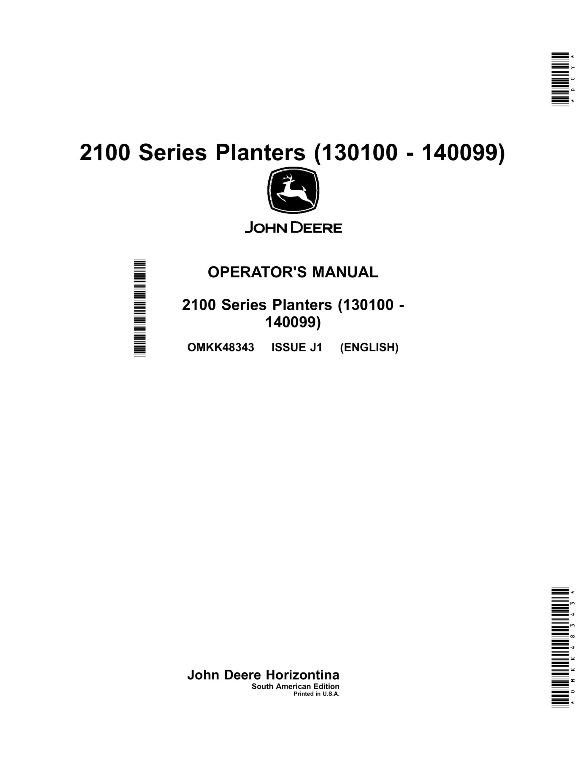 John Deere 2100 Series Planter Operator Manual OMKK48343-1