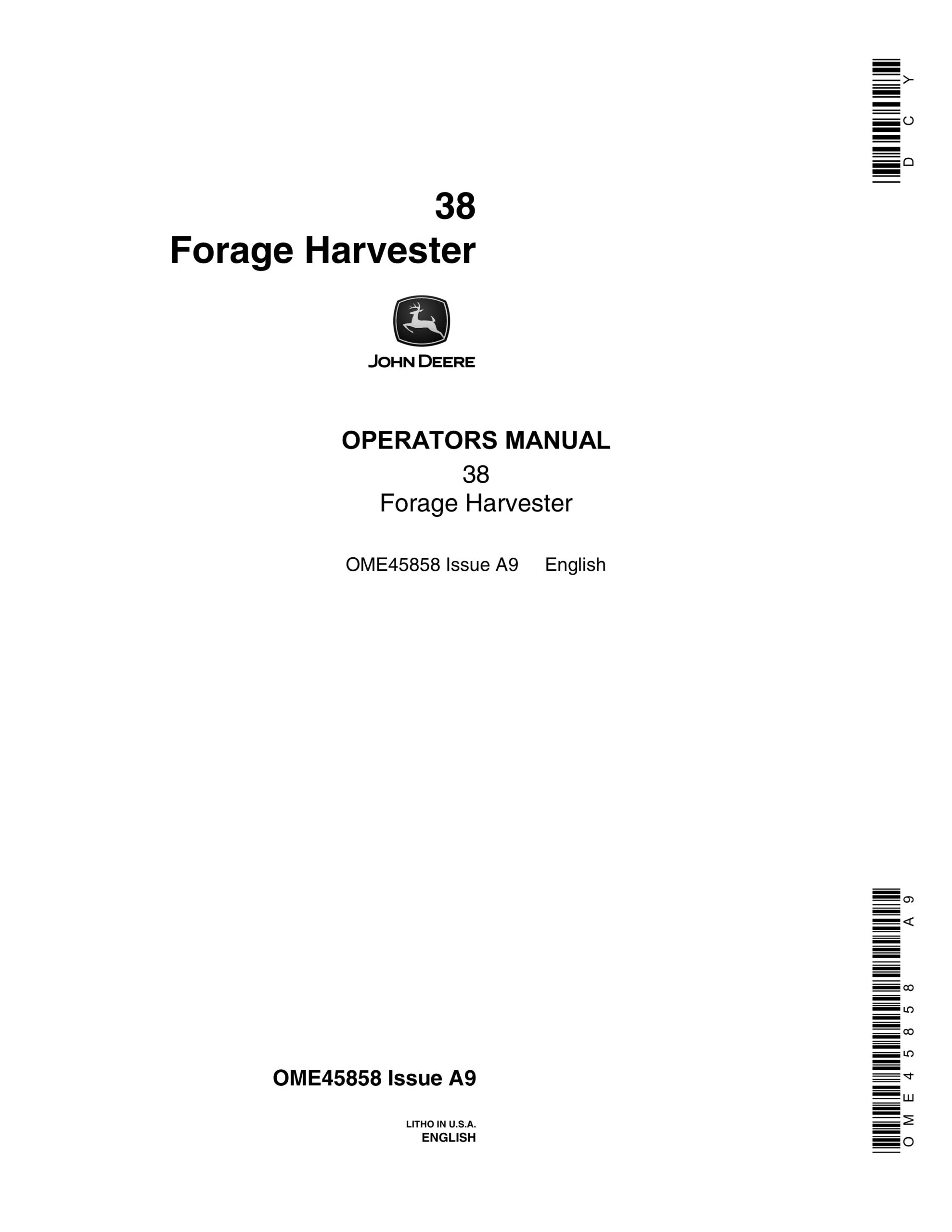 John Deere 38 Forage Harvesters Operator Manual OME45858-1
