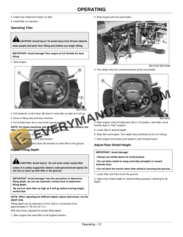 John Deere 42Inch Hydraulic Tiller Operator Manual OMM167827