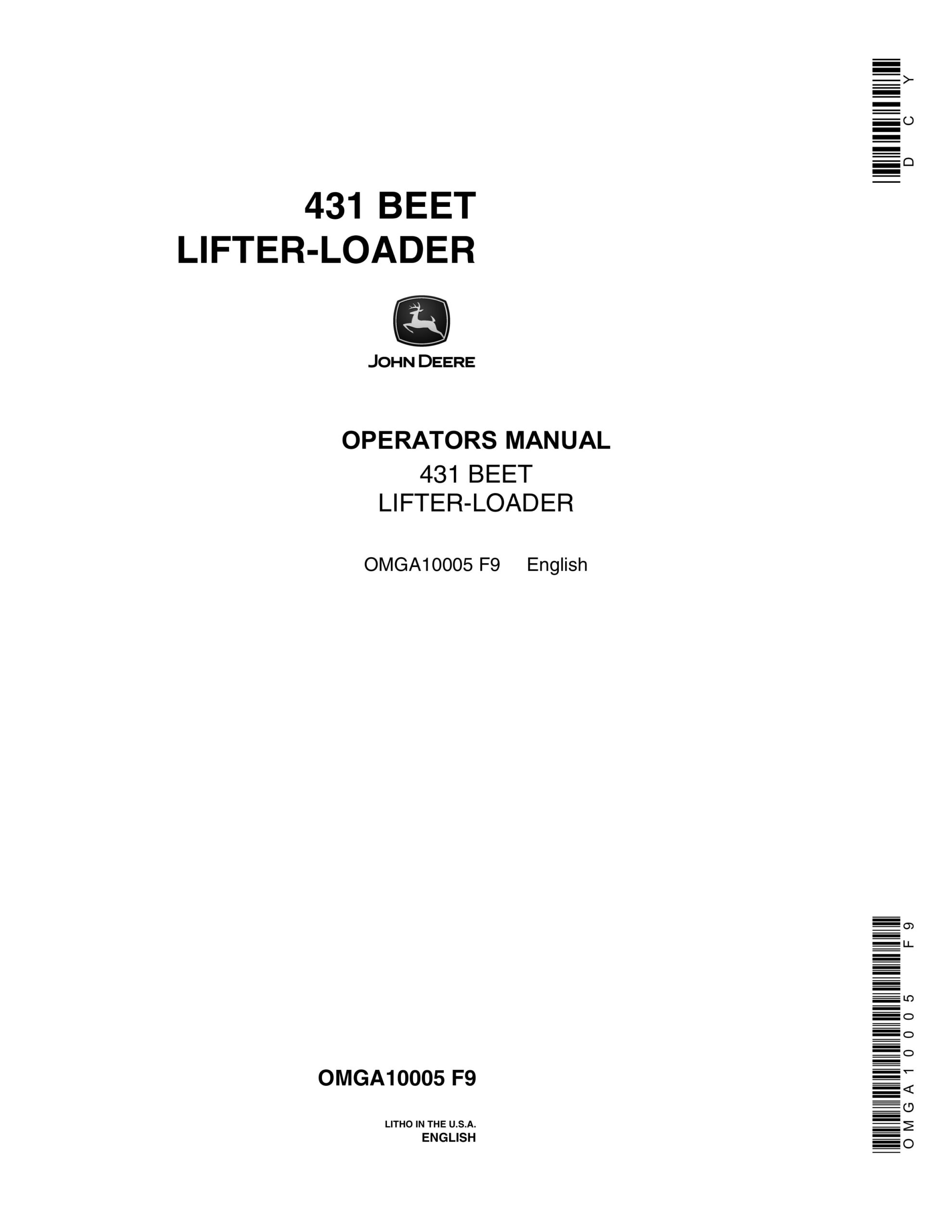 John Deere 431 BEET LIFTER-LOADERS Operator Manual OMGA10005-1