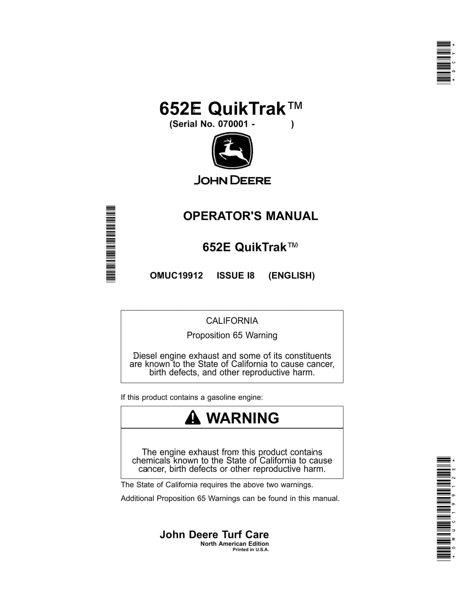 John Deere 652E QuikTrak Operator Manual OMUC19912E-1