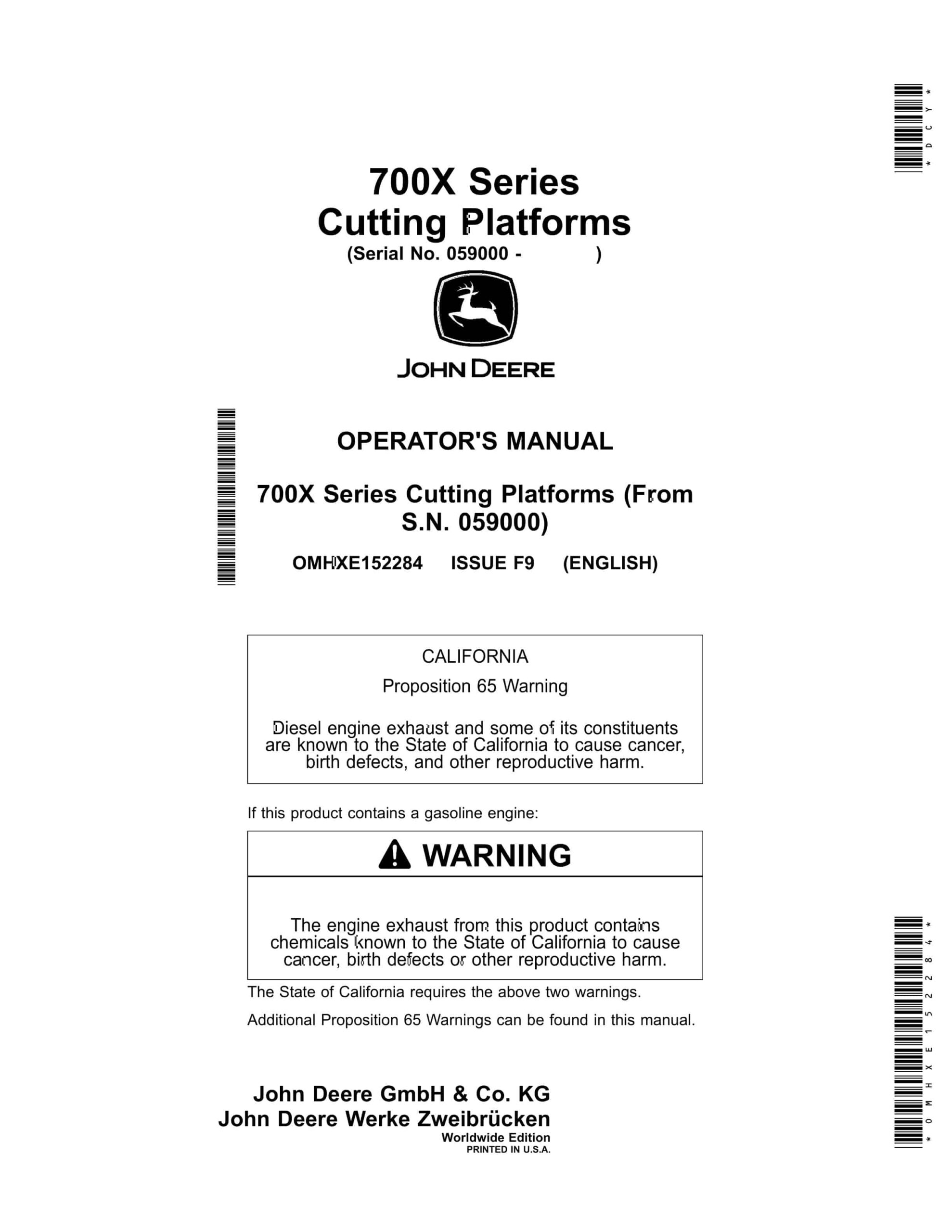 John Deere 700X Series Cutting Platform Operator Manual OMHXE152284-1