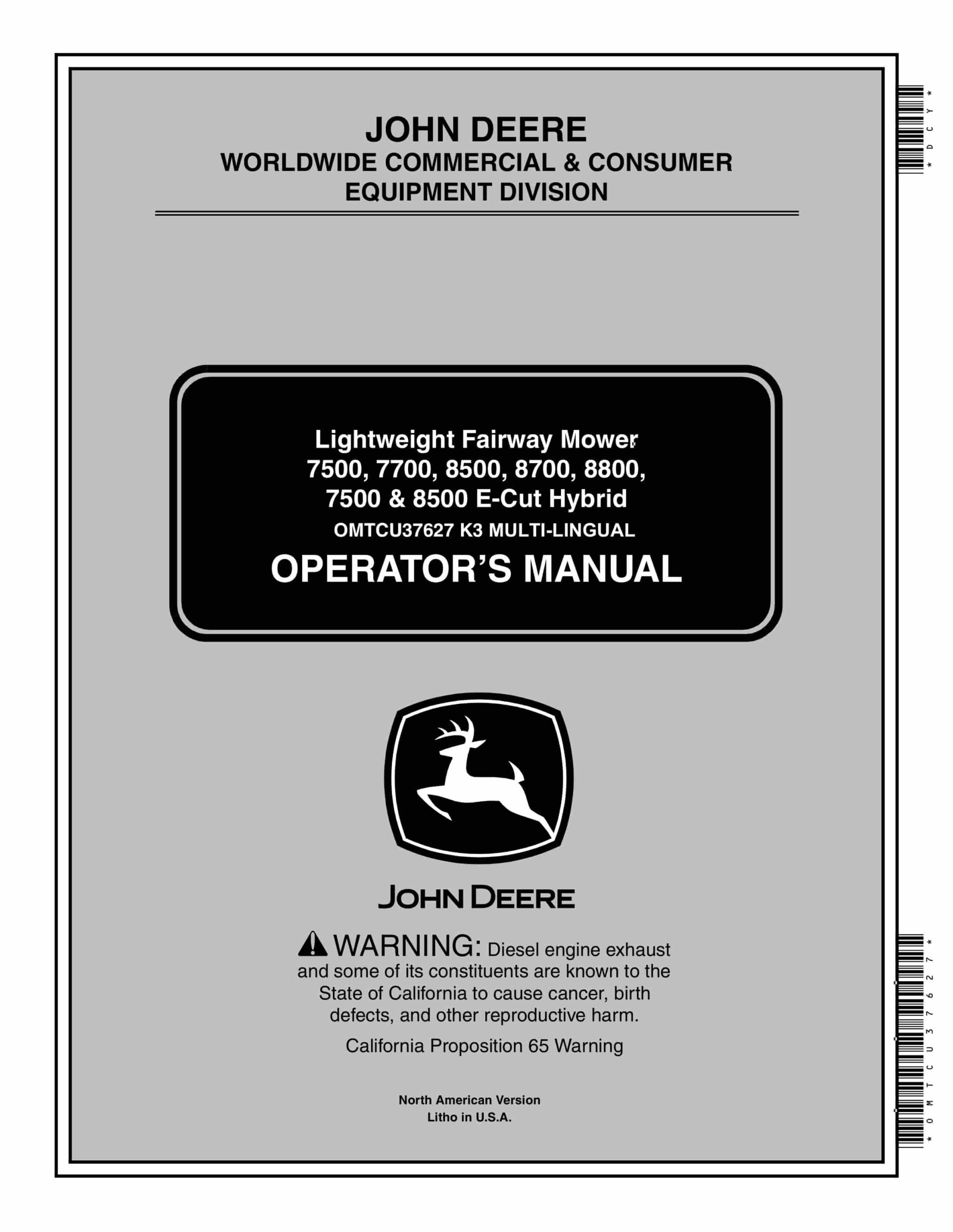 John Deere 7500, 7700, 8500, 8700, 8800, 7500 and 8500 E Operator Manual OMTCU37627-1