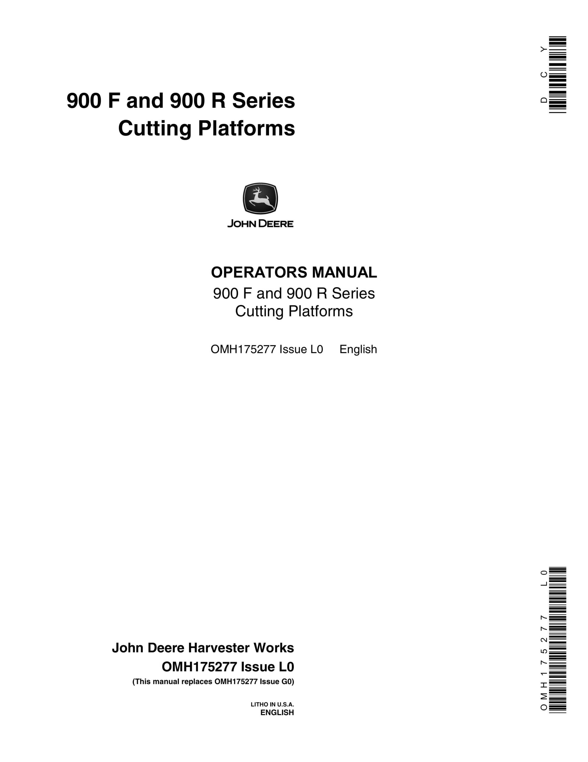 John Deere 900 F and 900 R Series Cutting Platform Operator Manual OMH175277-1