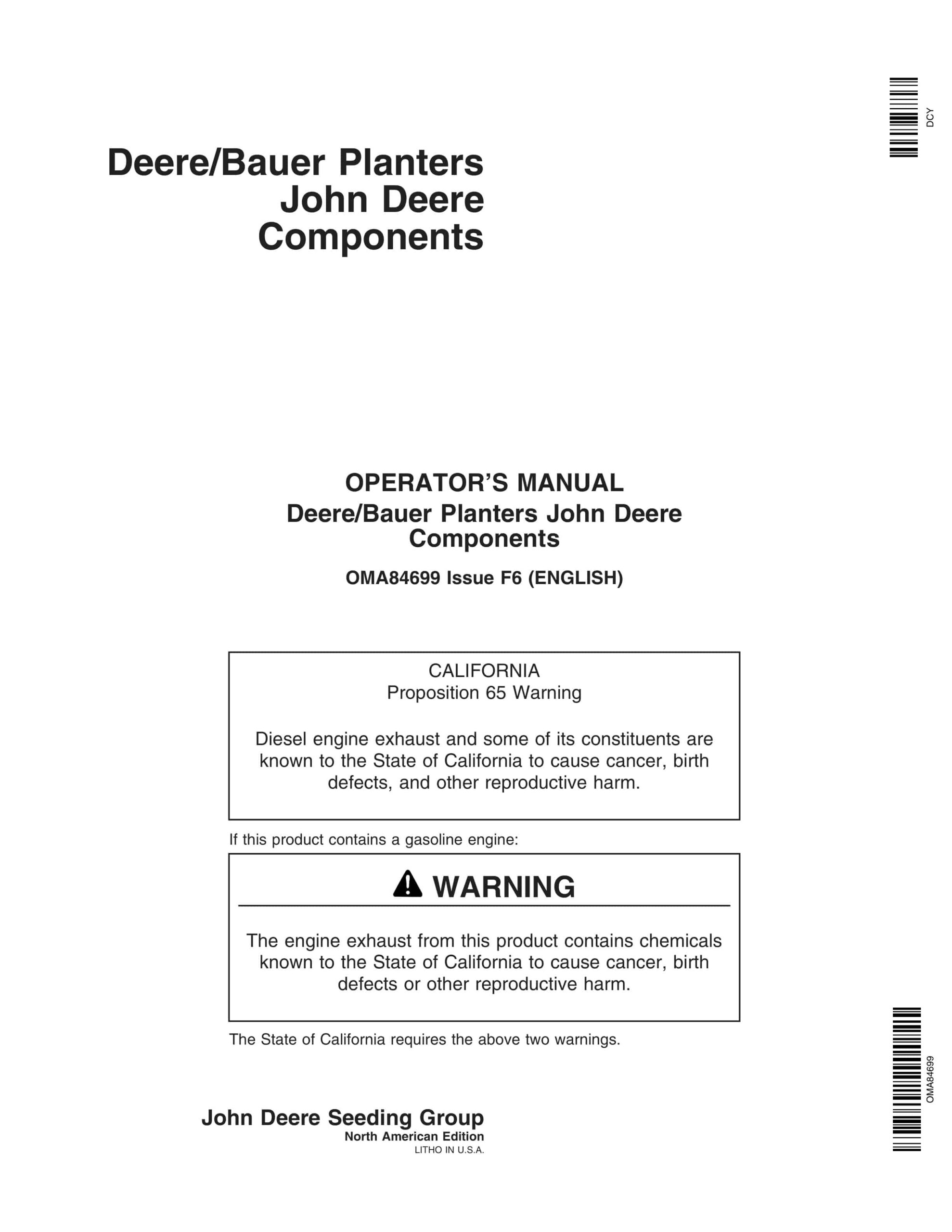 John Deere Bauer Planter Operator Manual OMA84699-1