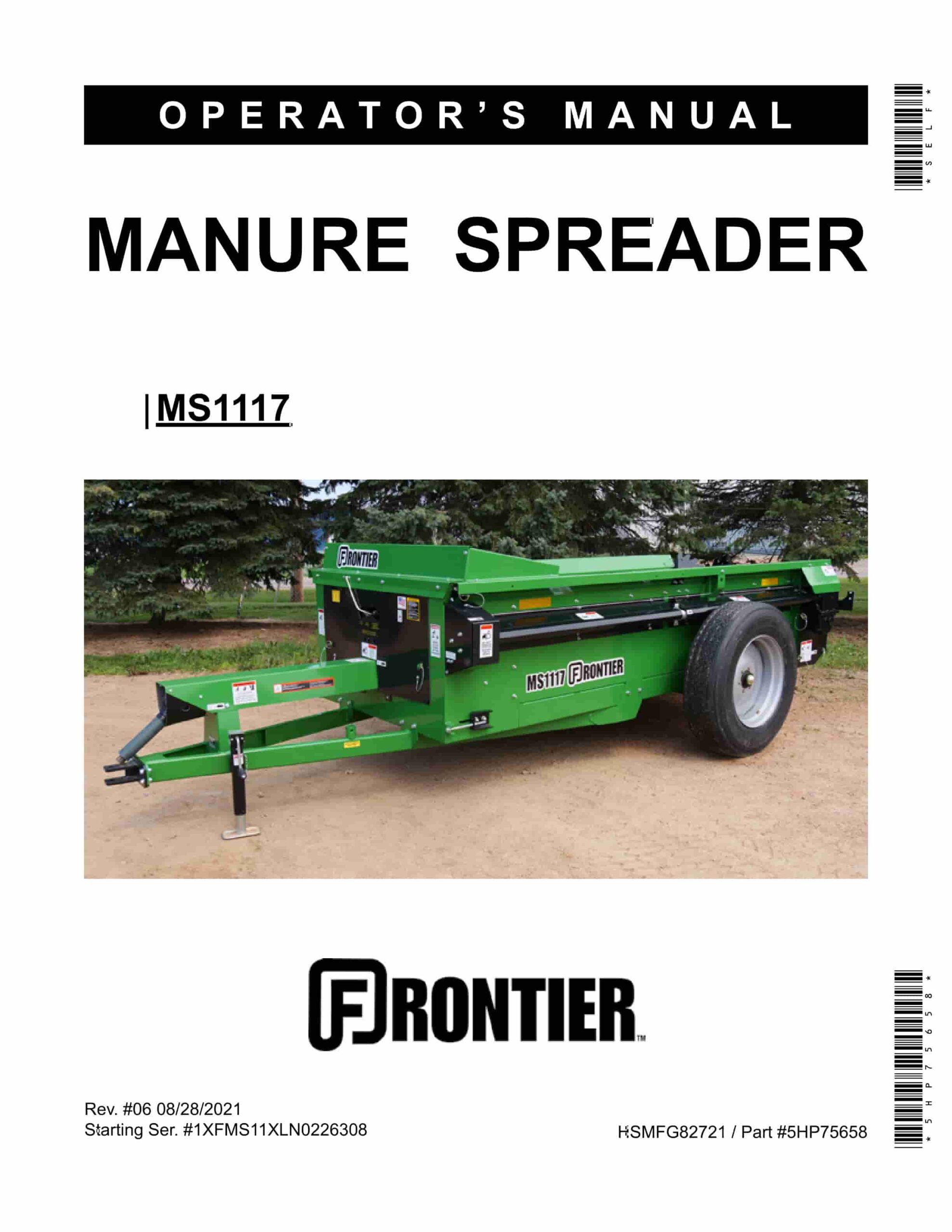 John Deere Frontier MS1117 MANURE SPREADER Operator Manual 5HP75658-1