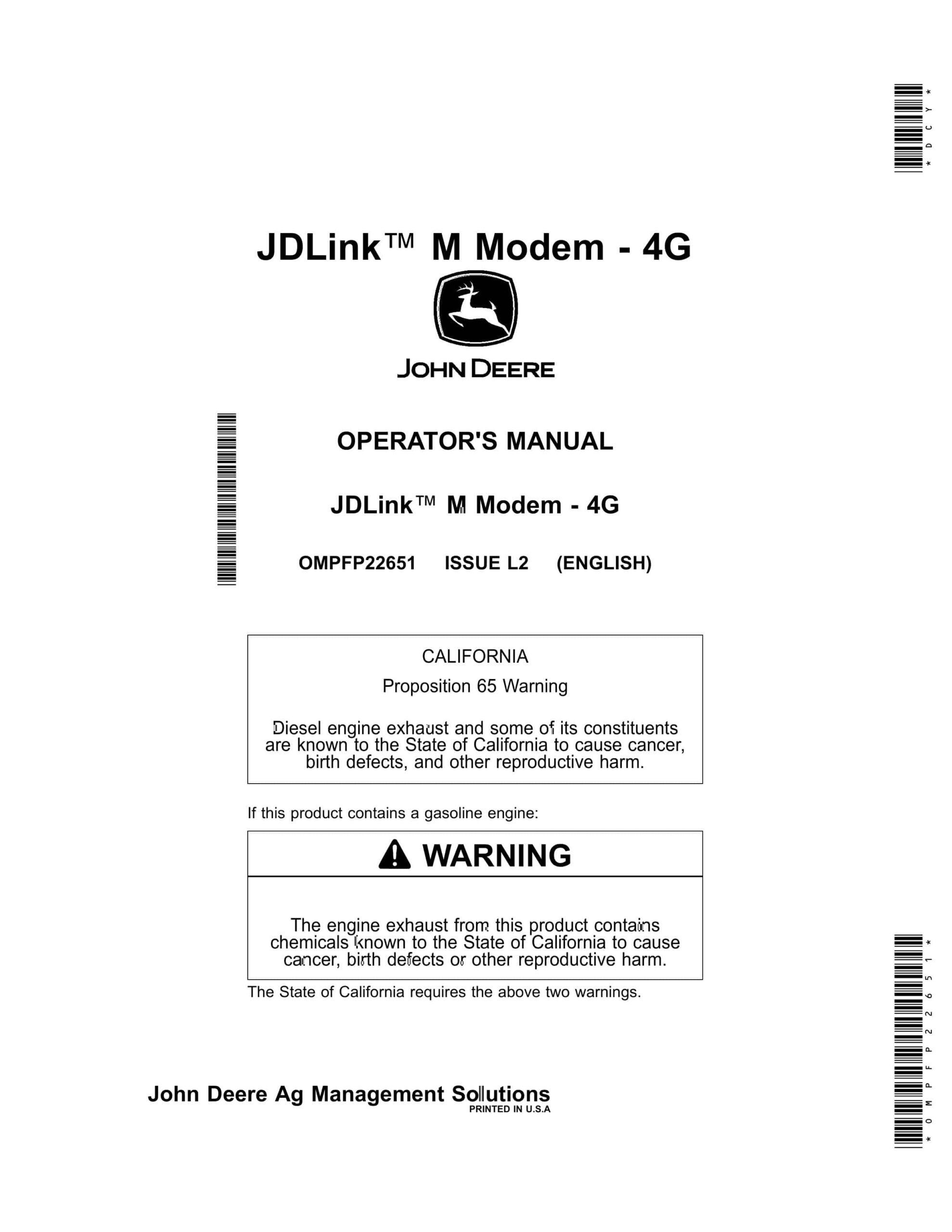 John Deere JDLink M Modem – 4G Operator Manual OMPFP22651-1