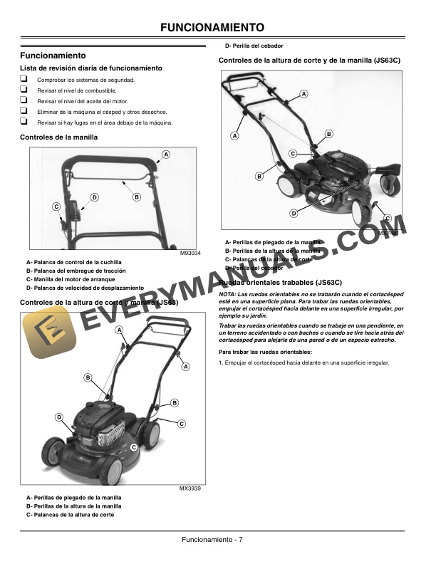 John Deere JS63 and JS63C WalkBehind Rotary Mowers Operator Manual