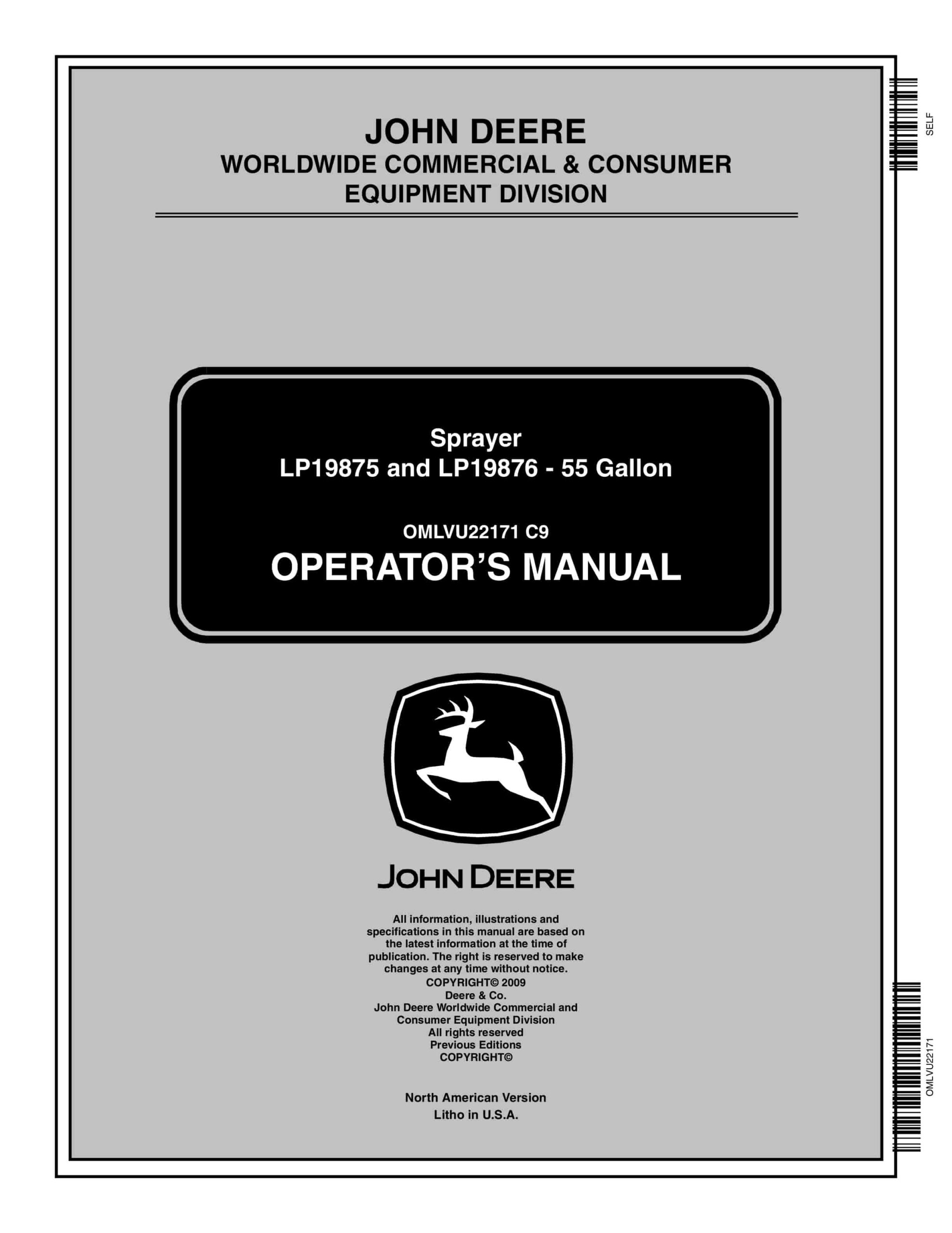 John Deere LP19875 and LP19876 – 55 Gallon Sprayer Operator Manual OMLVU22171-1