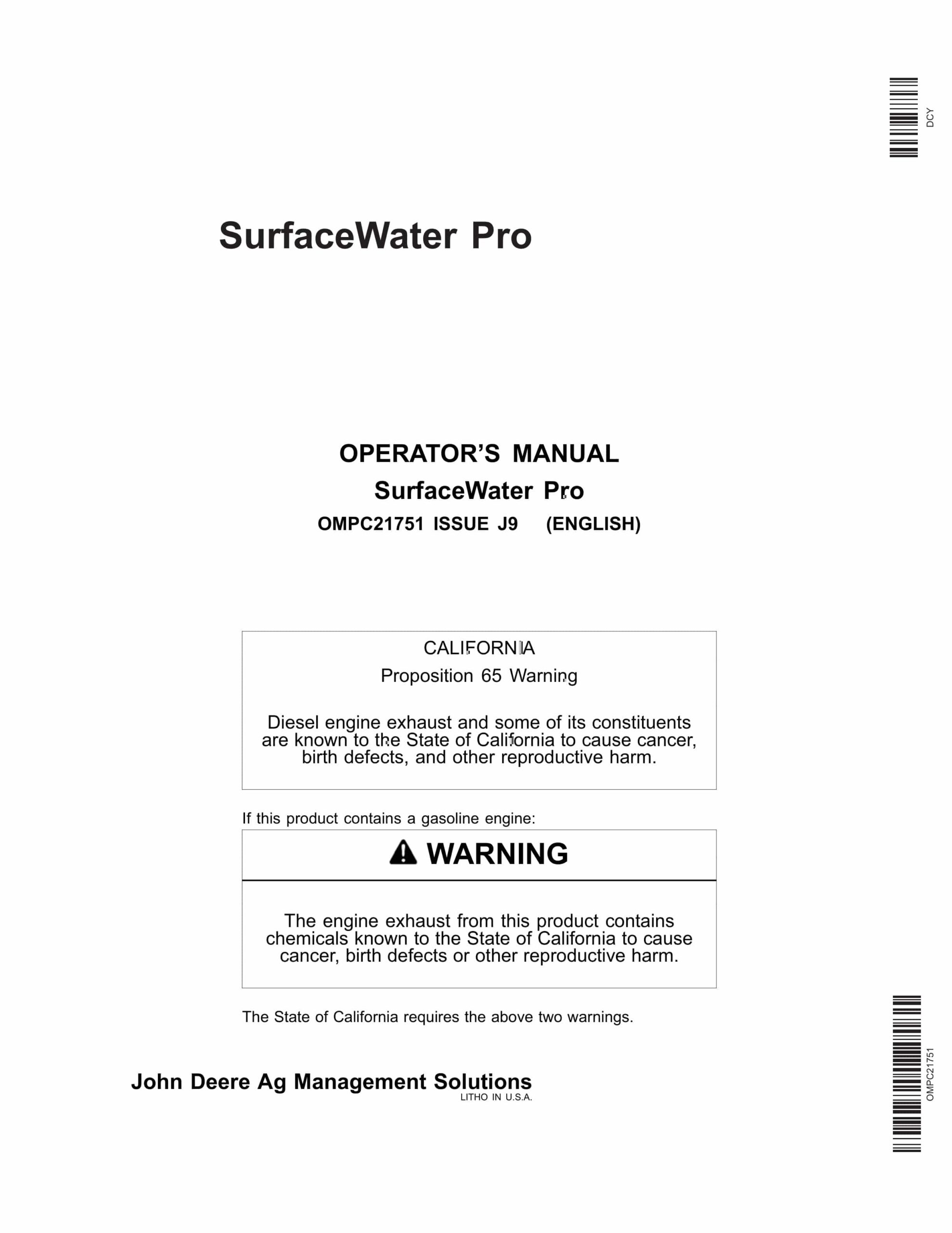 John Deere Surface Water Pro Operator Manual OMPC21751-1