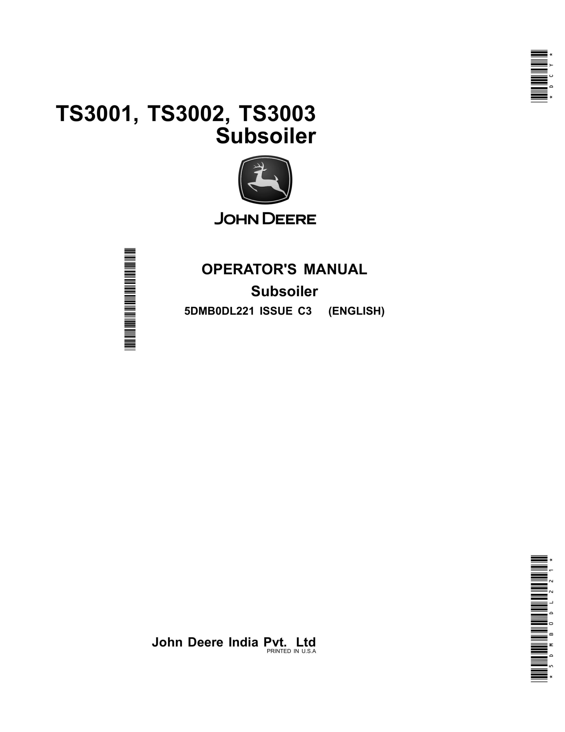 John Deere TS3001, TS3002, TS3003 Subsoiler Operator Manual 5DMB0DL221-1