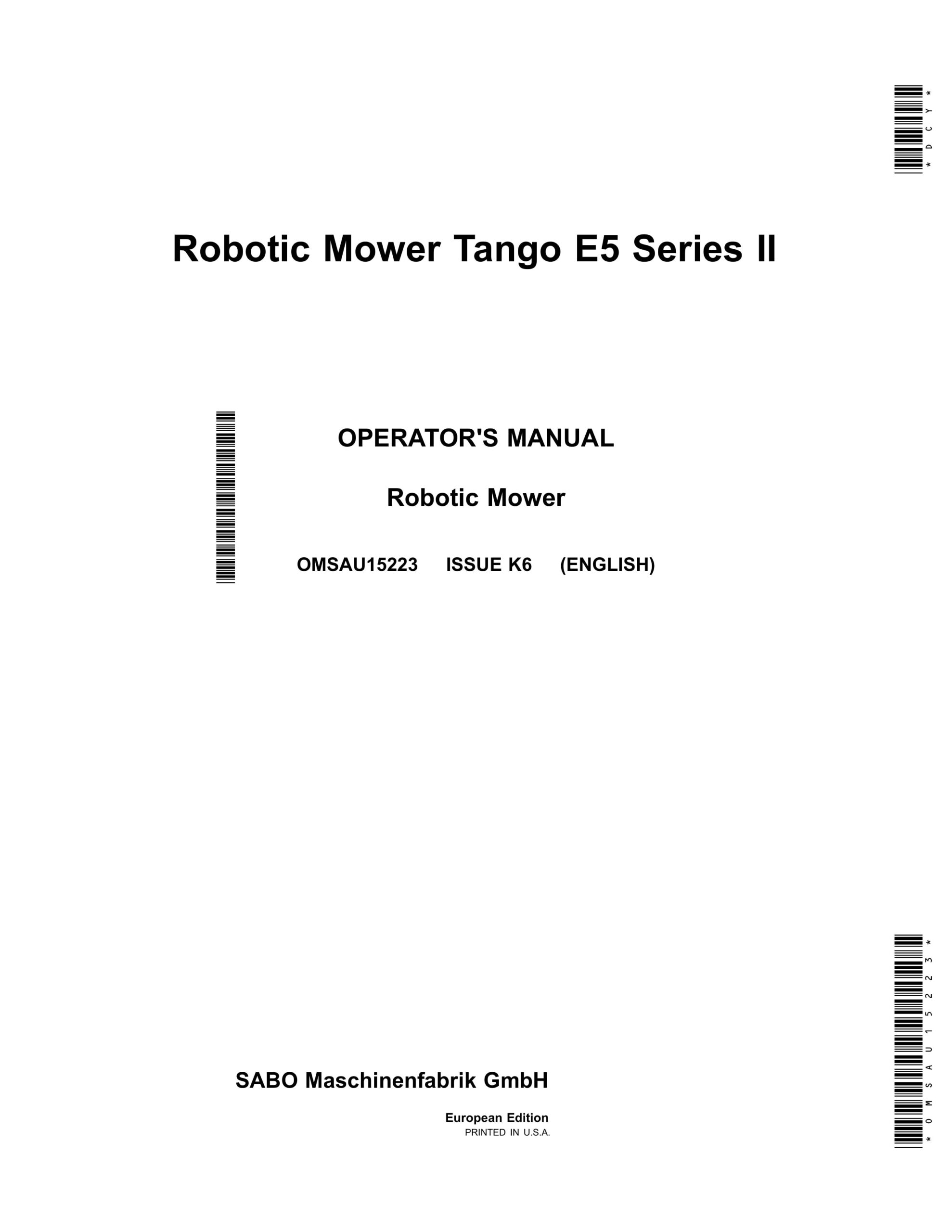 John Deere Tango E5 Series II Robotic Mower Operator Manual OMSAU15223-1