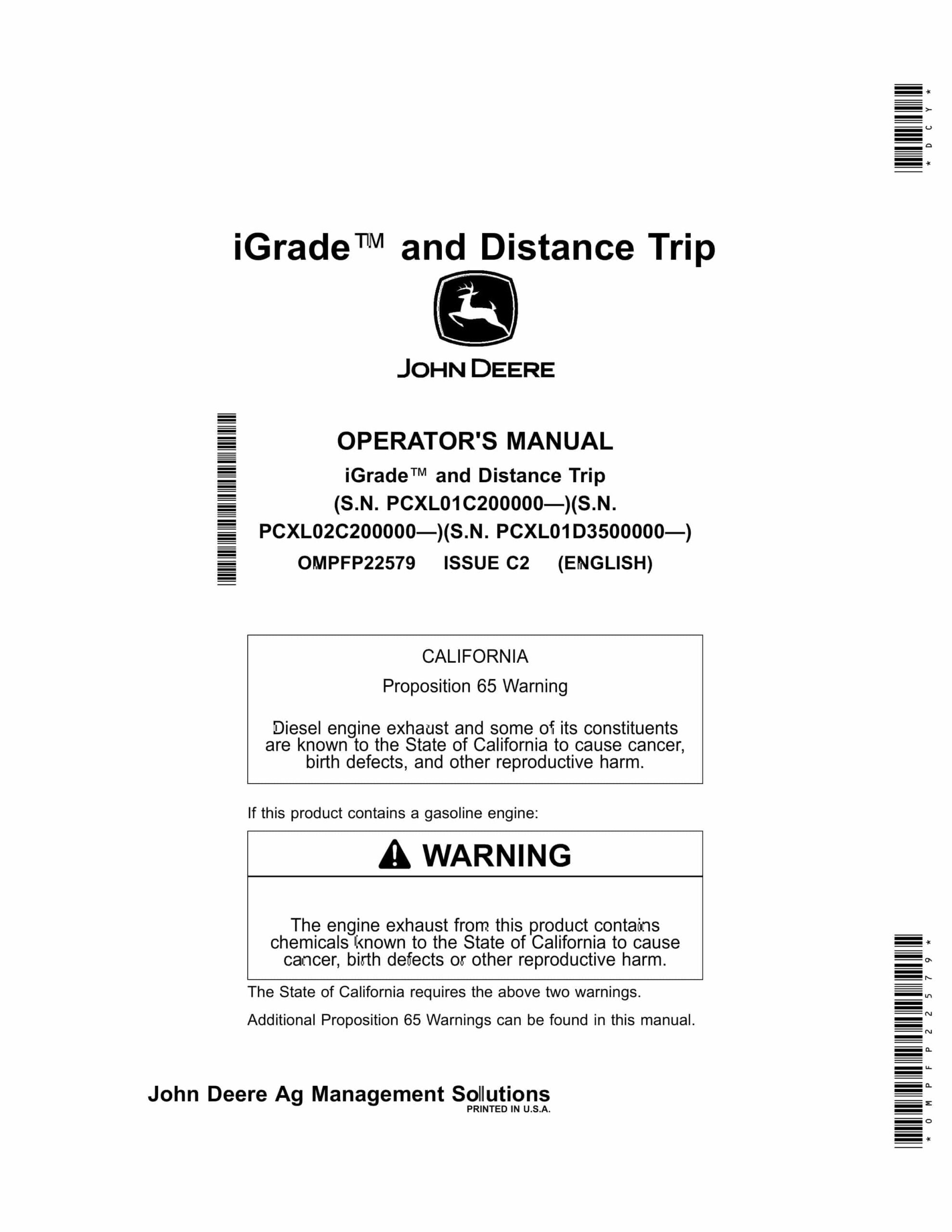 John Deere iGrade and Distance Trip Operator Manual OMPFP22579-1