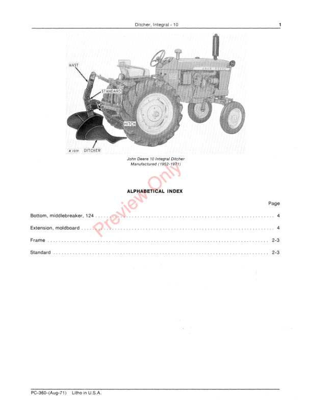John Deere 10 Integral Ditcher Parts Catalog PC360 01AUG71-3