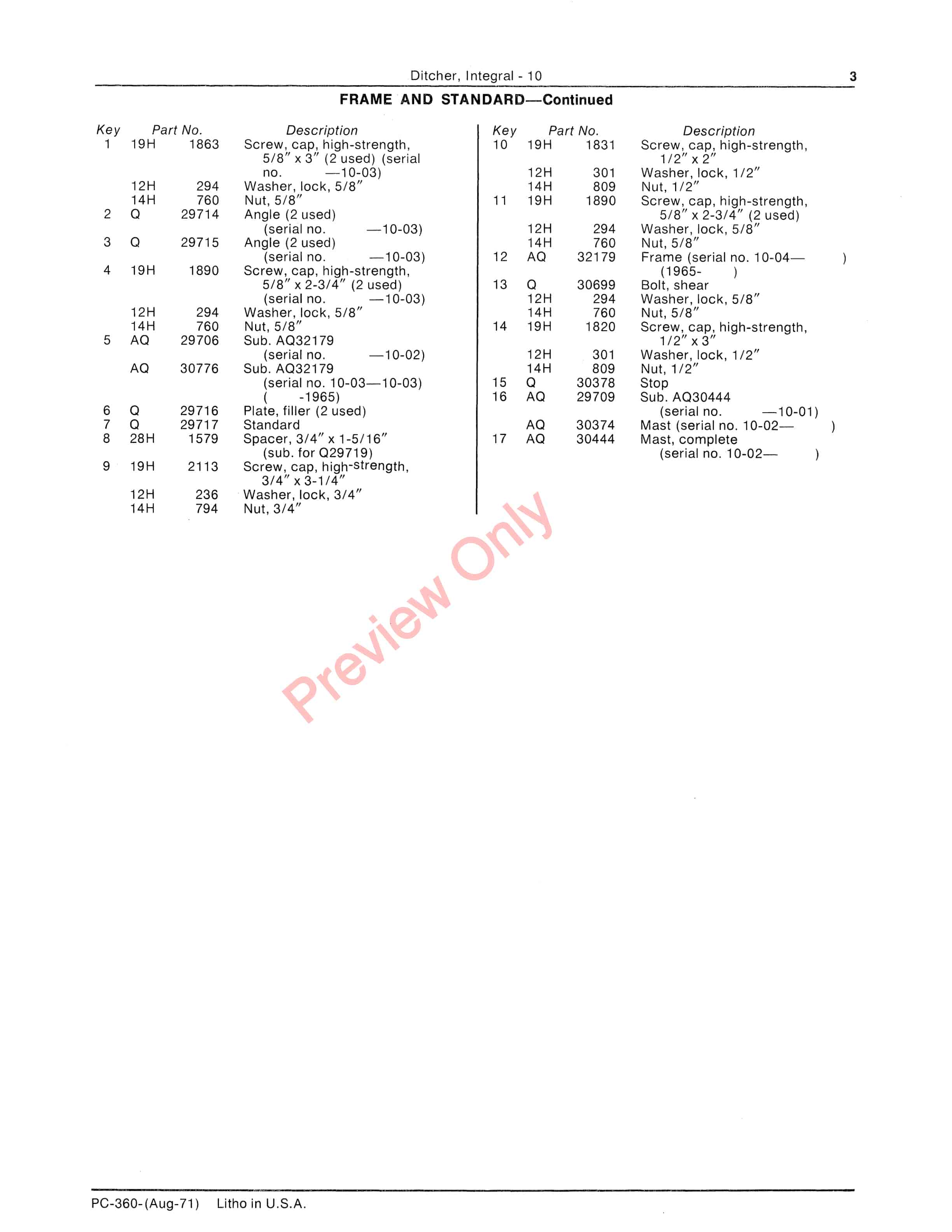 John Deere 10 Integral Ditcher Parts Catalog PC360 01AUG71-5