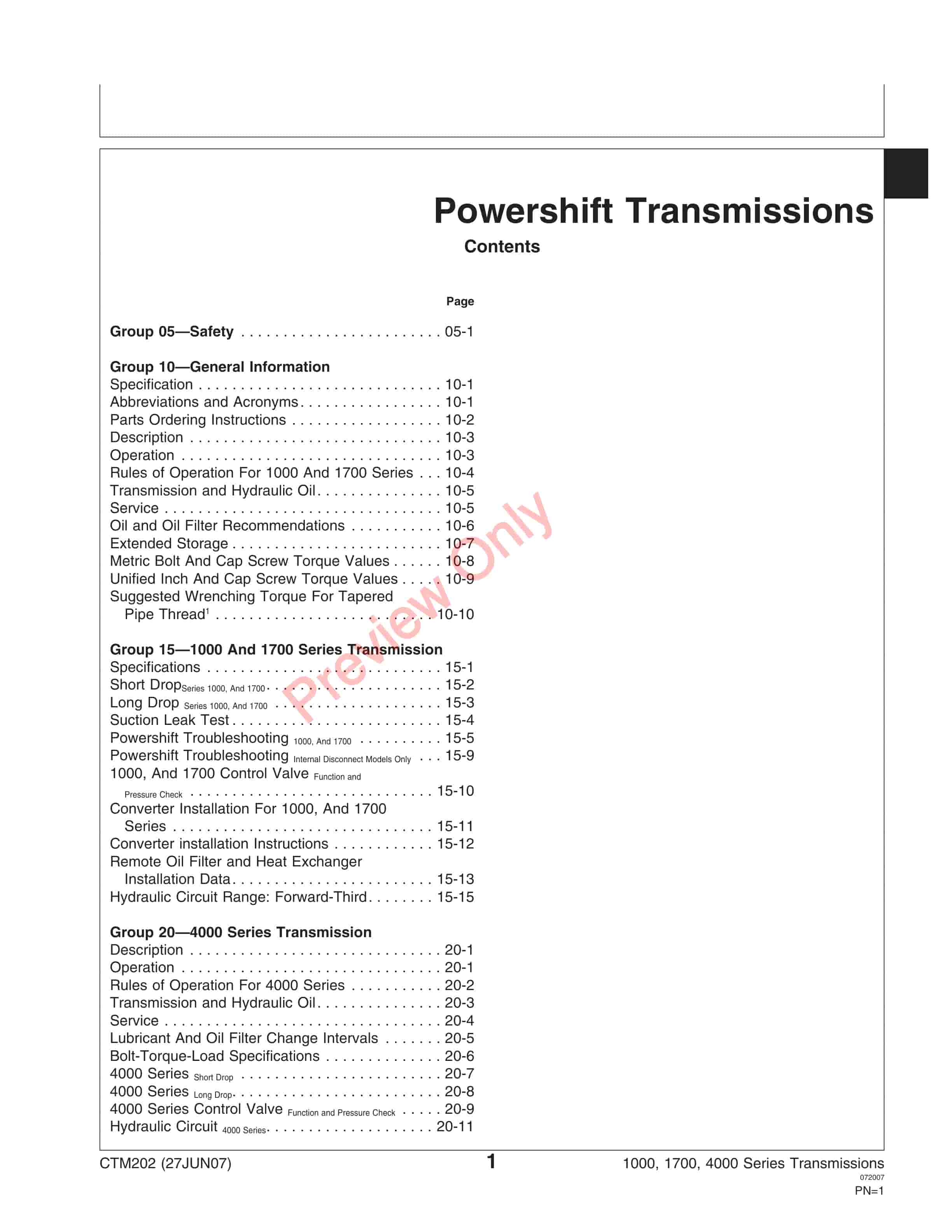 John Deere 1000 1700 And 4000 Series Long And Short Drop Powershift Transmission Service Information CTM202 27JUN07 5