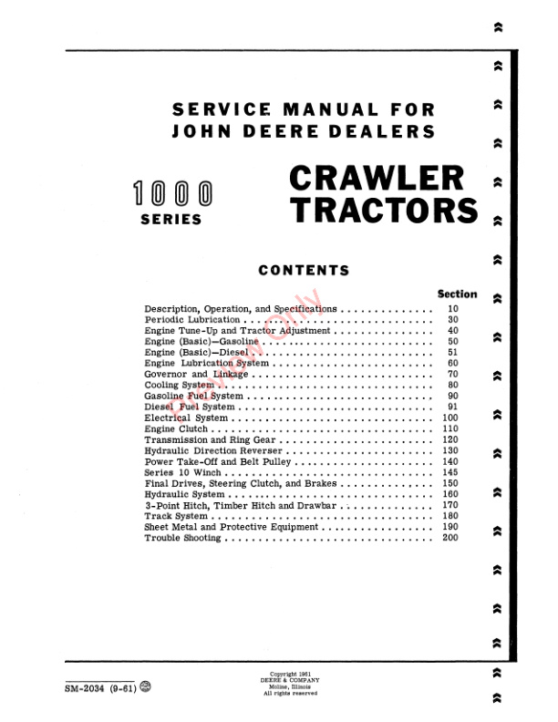 John Deere 1000 Series Crawler Tractors Service Manual SM2034 01JAN64 3