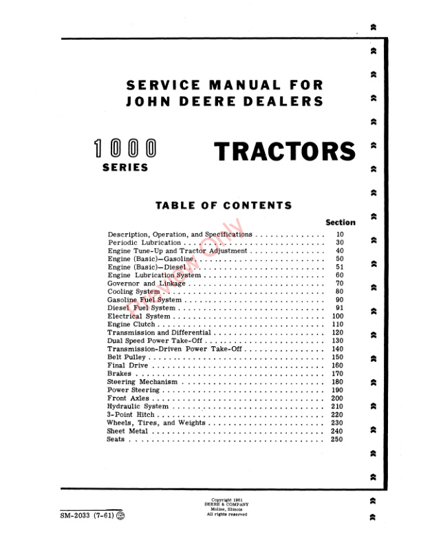 John Deere 1000 Series Tractors Service Manual SM2033 01MAR65 3