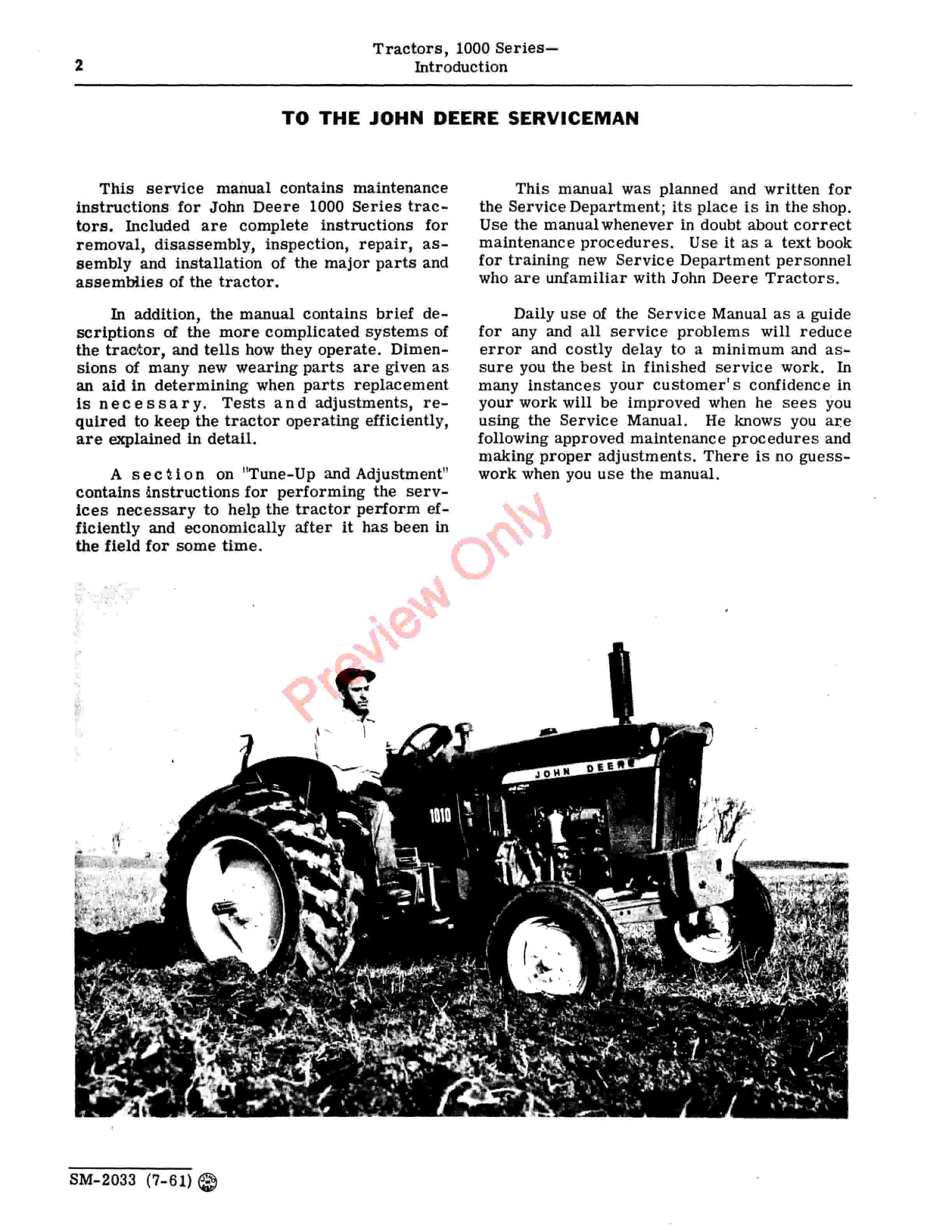 John Deere 1000 Series Tractors Service Manual SM2033 01MAR65 4