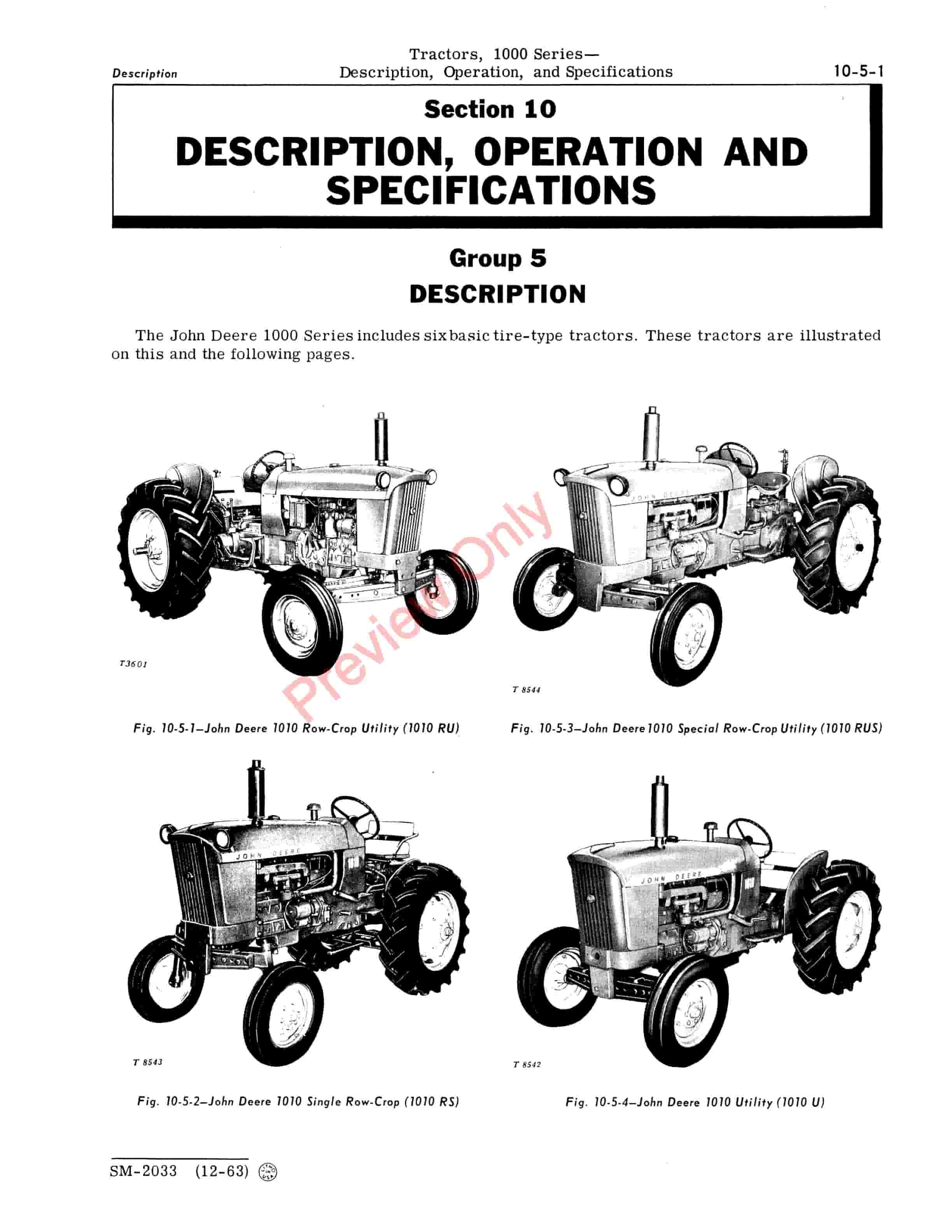 John Deere 1000 Series Tractors Service Manual SM2033 01MAR65 5