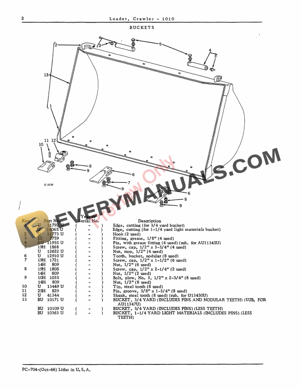 John Deere 1010 Crawler Loader Parts Catalog PC704 01OCT66