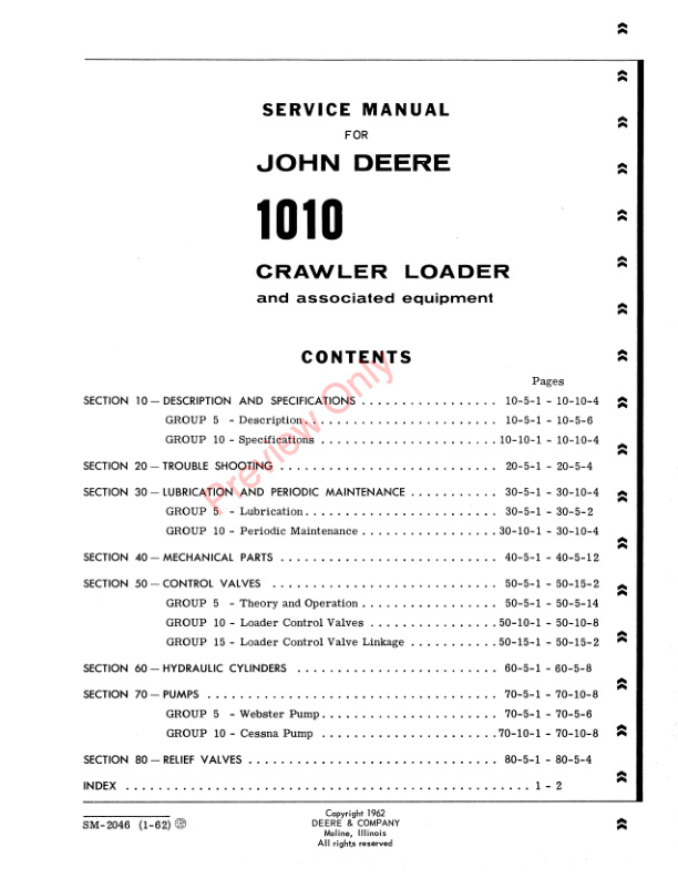 John Deere 1010 Crawler Loader Service Manual SM2046 01JAN62 3