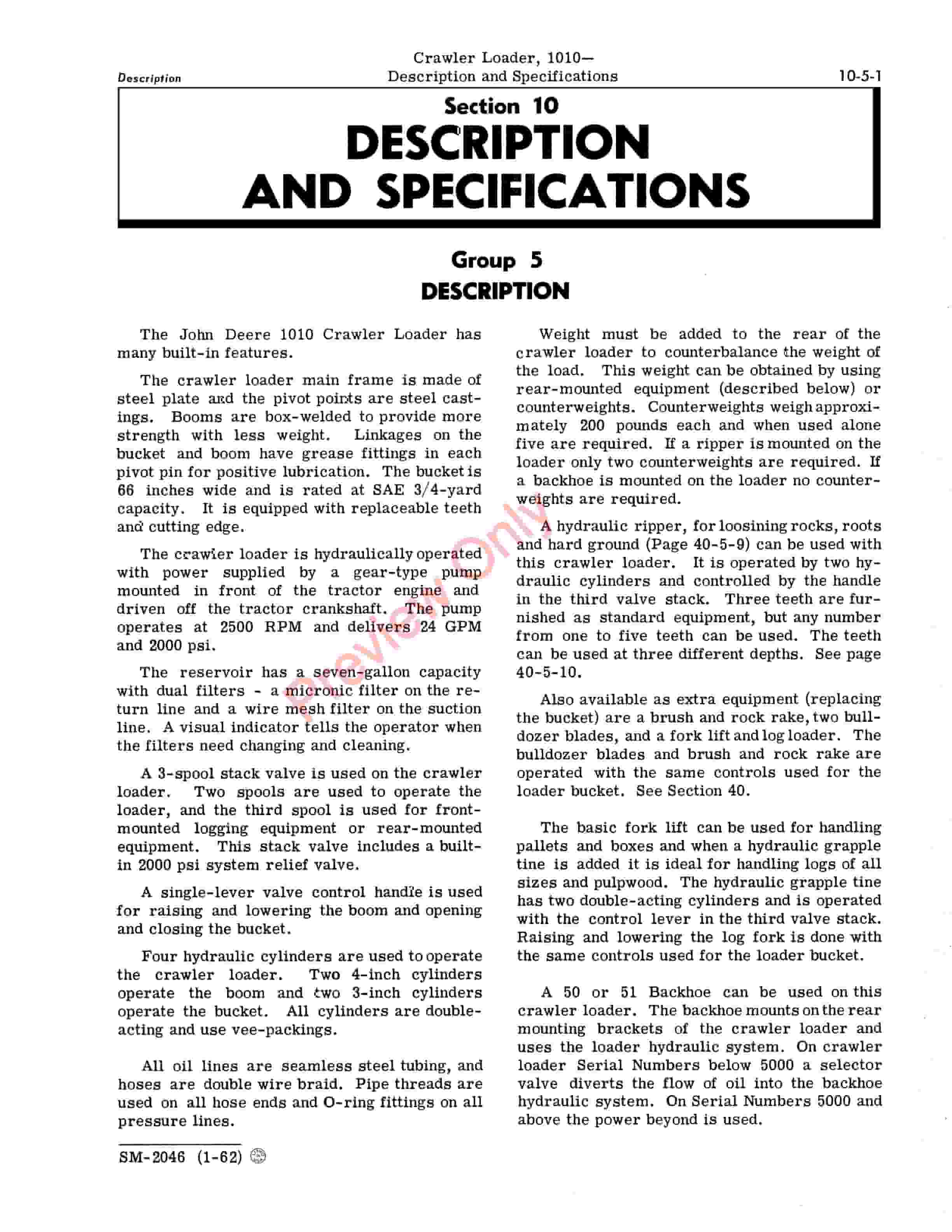 John Deere 1010 Crawler Loader Service Manual SM2046 01JAN62 5
