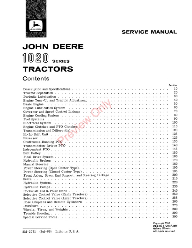 John Deere 1020 Series Tractors Service Manual SM2071 01JUL69 3