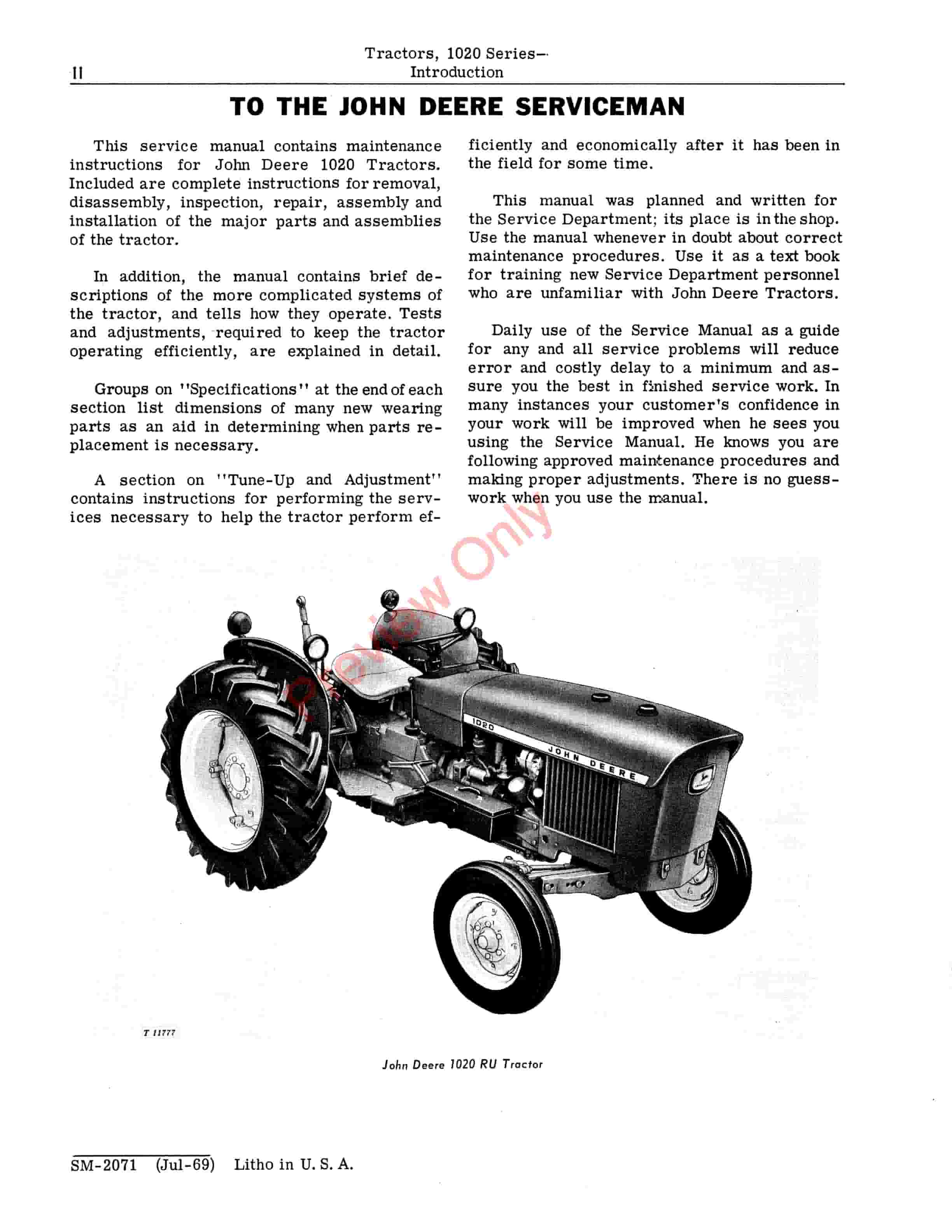 John Deere 1020 Series Tractors Service Manual SM2071 01JUL69 4