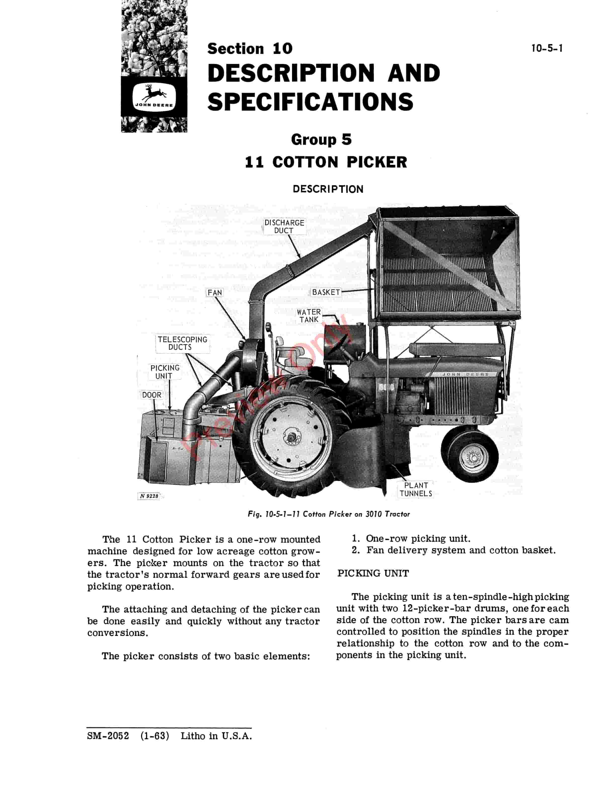John Deere 11 12 22 99 122 Cotton Pickers Service Manual SM2052 01JUN66 5