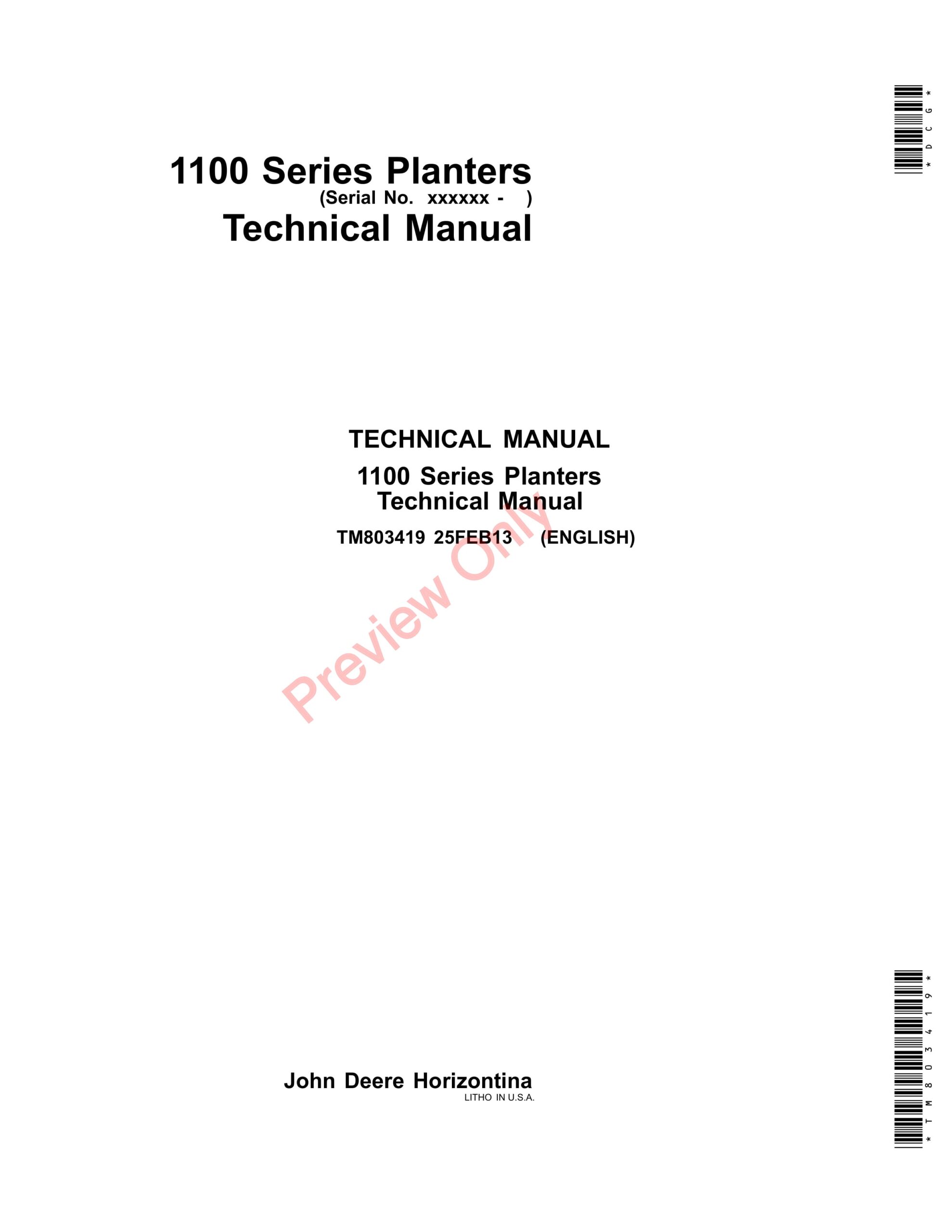 John Deere 1107, 1109, 1111 and 1113 Planters Technical Manual TM803419 25FEB13-1