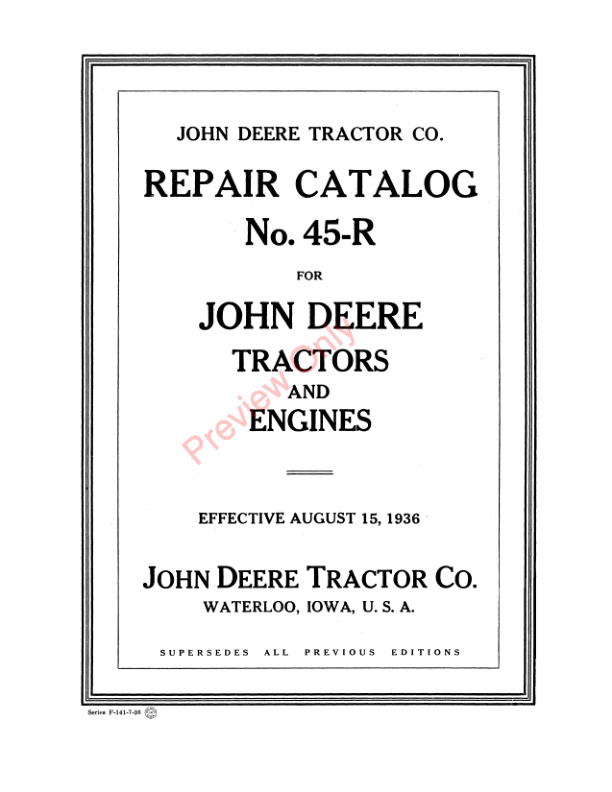 John Deere 111 113 Type W Engines Parts Catalog CAT45R 01JUL36 3