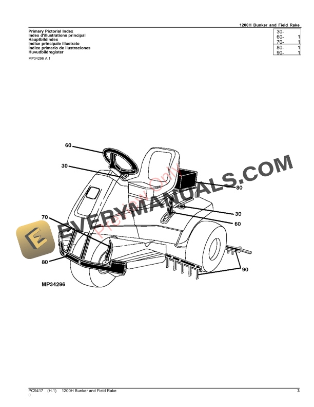 John Deere 1200 HYDRO BUNKER AND FIELD RAKE Parts Catalog PC9417 09OCT23