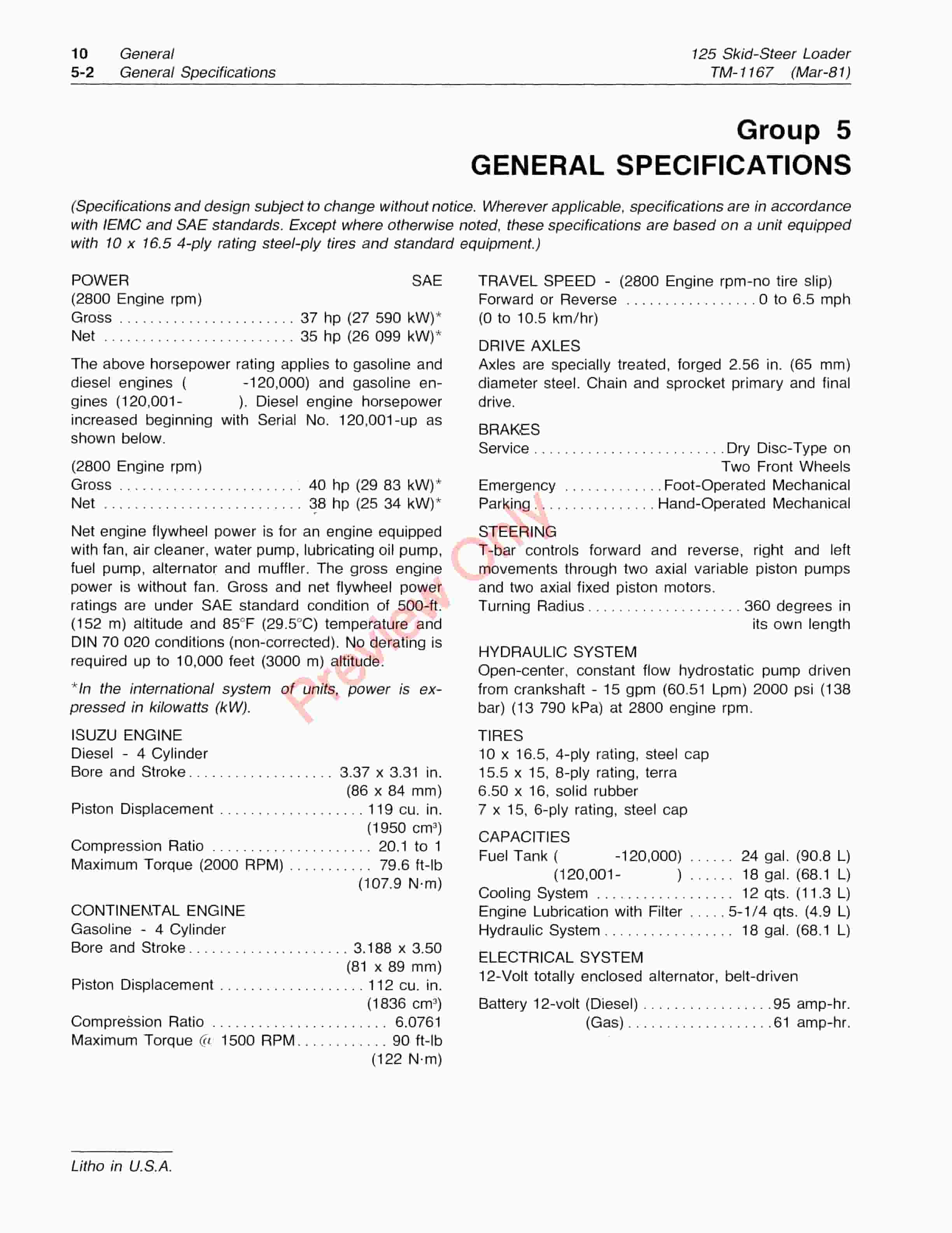 John Deere 125 Skid Steer Loader Technical Manual TM1167 01MAR81 4