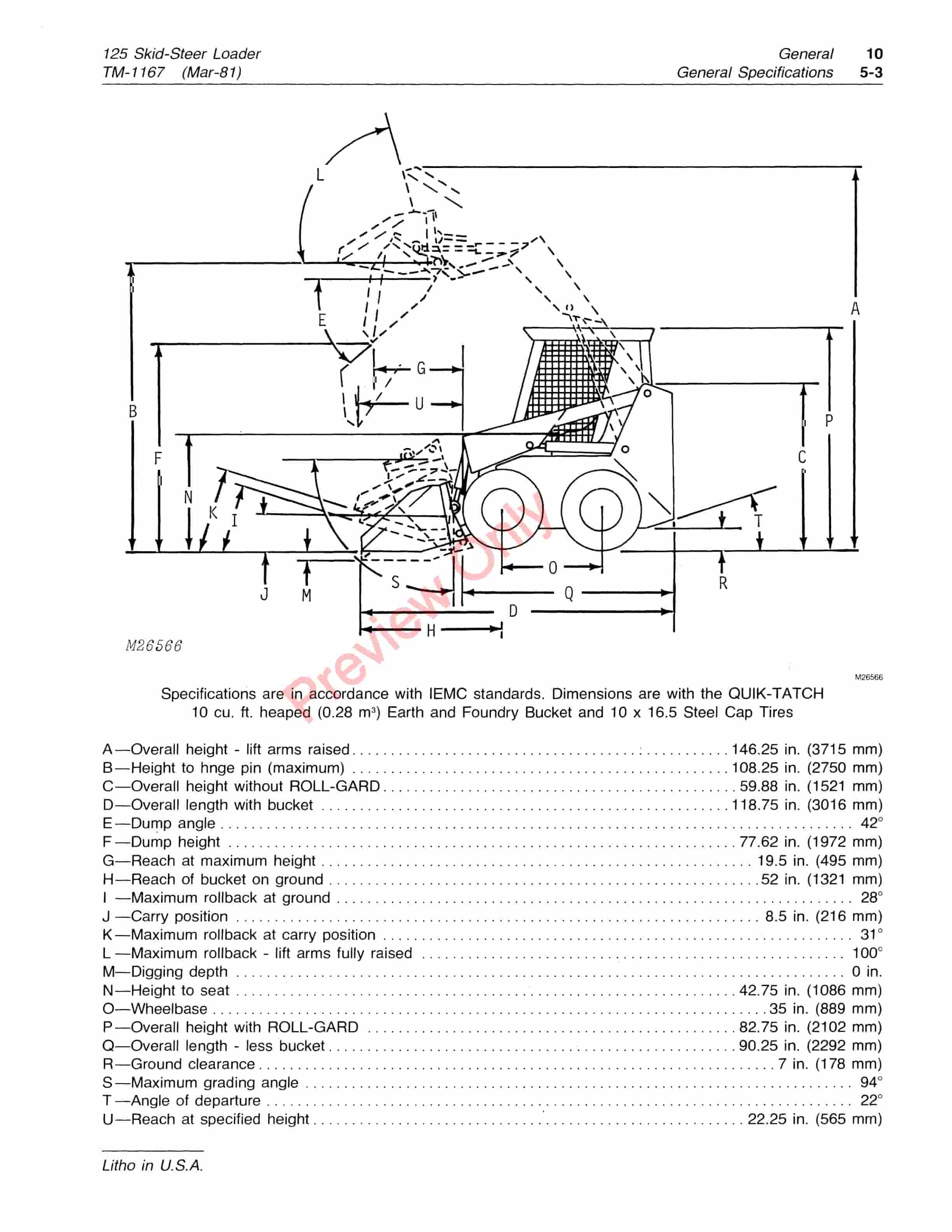 John Deere 125 Skid Steer Loader Technical Manual TM1167 01MAR81 5