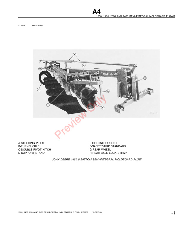 John Deere 1350, 1450, 2350, 2450 Series Semi-Integral Moldboard Plows Parts Catalog PC1205 13SEP83-3