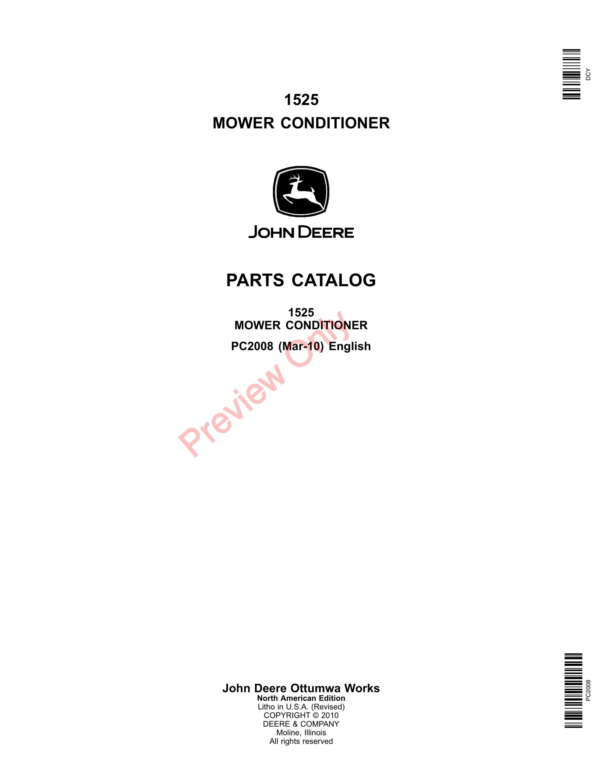 John Deere 1525 Mower Conditioner Parts Catalog PC2008 09MAY11-1