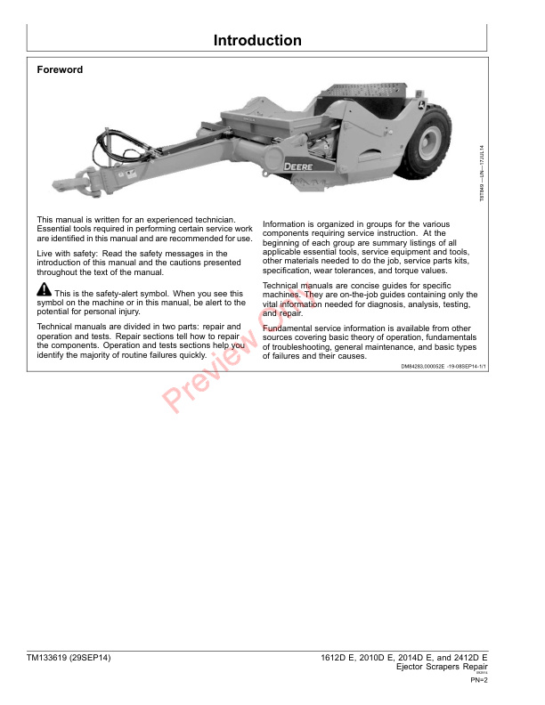 John Deere 1612D E 2010D E 2014D E And 2412D E Ejector Scrapers Technical Manual TM133619 29SEP14 2
