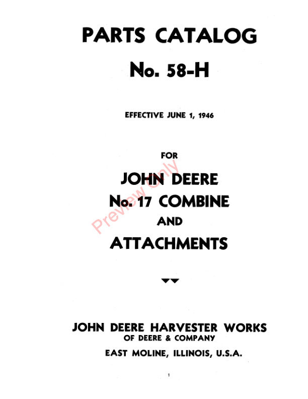 John Deere 17 Combine Parts Catalog CAT58H 01JUN46 3