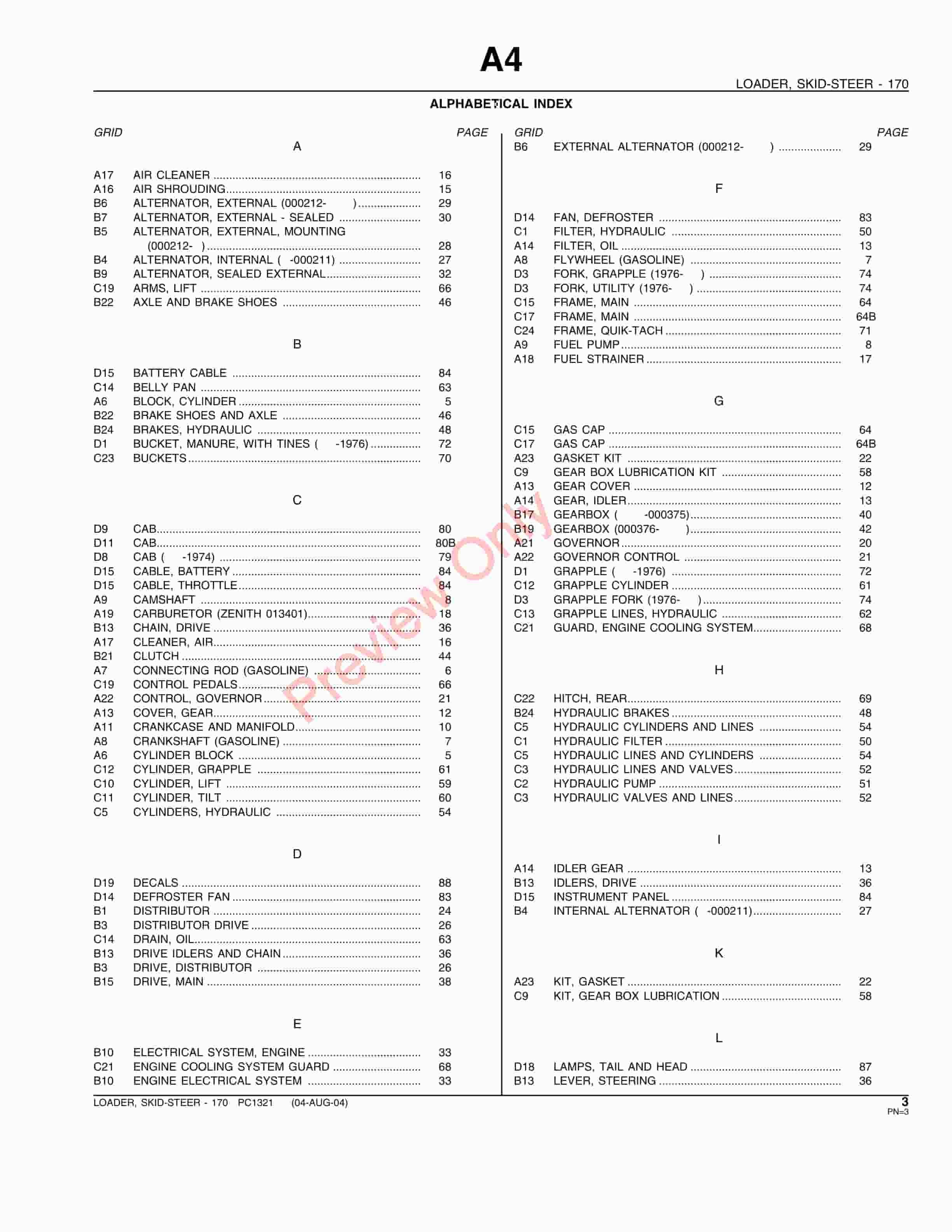 John Deere 170 Skid Steer Loader Parts Catalog PC1321 04AUG04-5