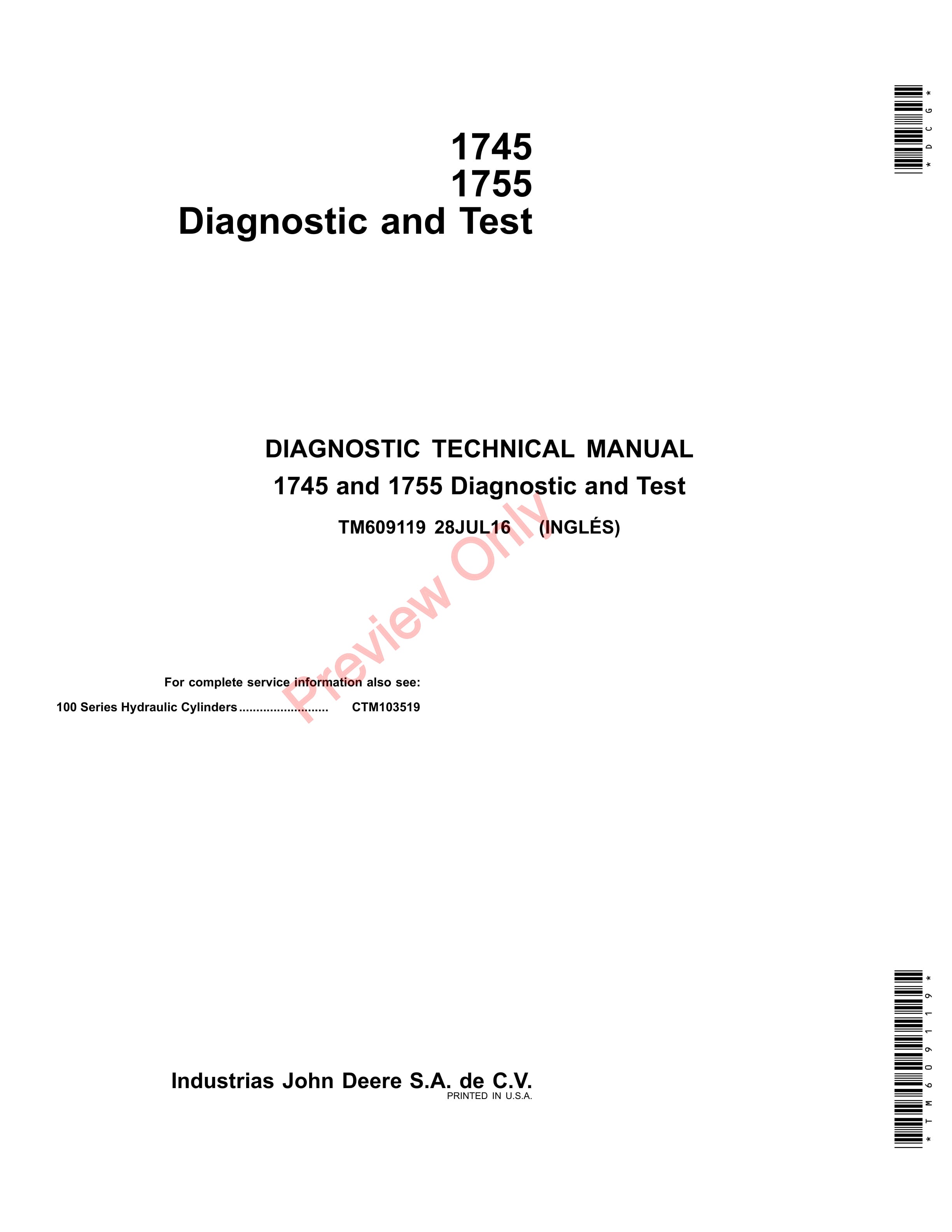 John Deere 1745 and 1755 Planter Frames Diagnostic Technical Manual TM609119 28JUL16-1
